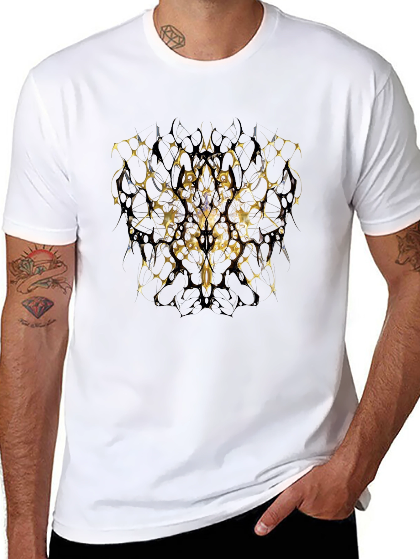 Abstract Geometric Tee - Black & Gold Design