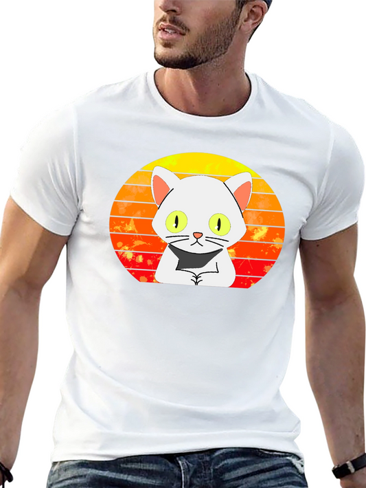 Sunset Cat Graphic Tee - Unique Design Black T-Shirt