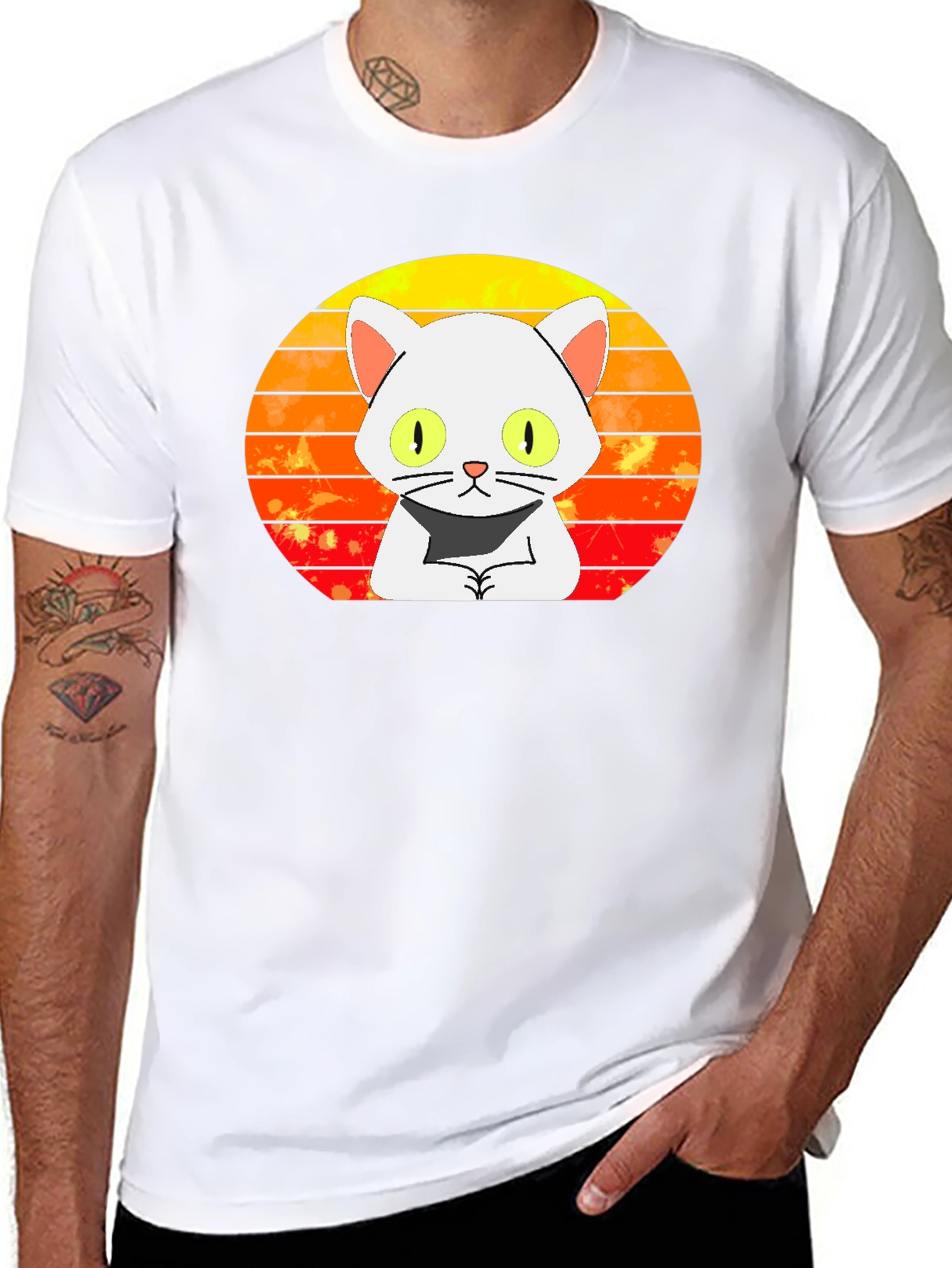 Sunset Cat Graphic Tee - Unique Design Black T-Shirt