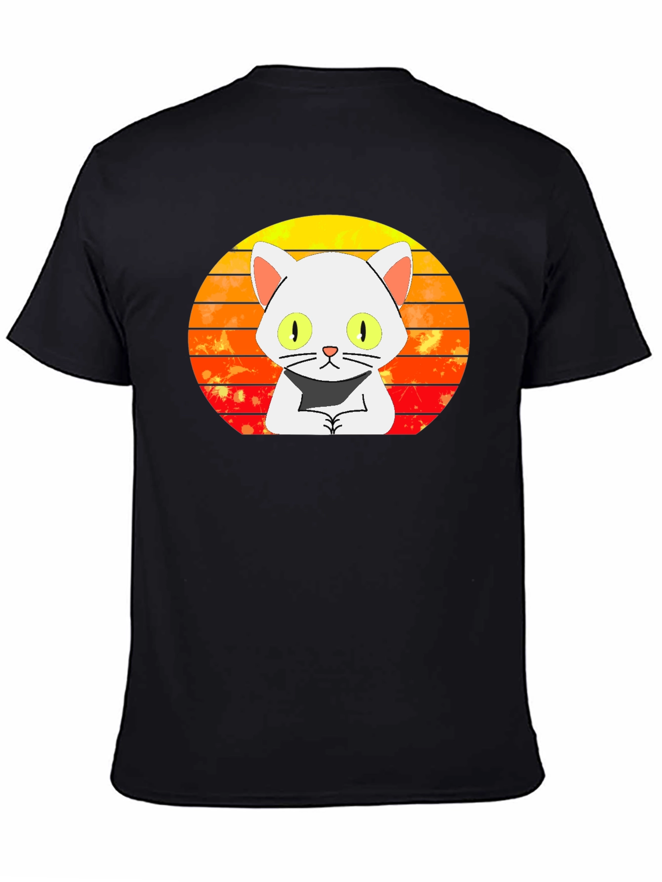 Sunset Cat Graphic Tee - Unique Design Black T-Shirt