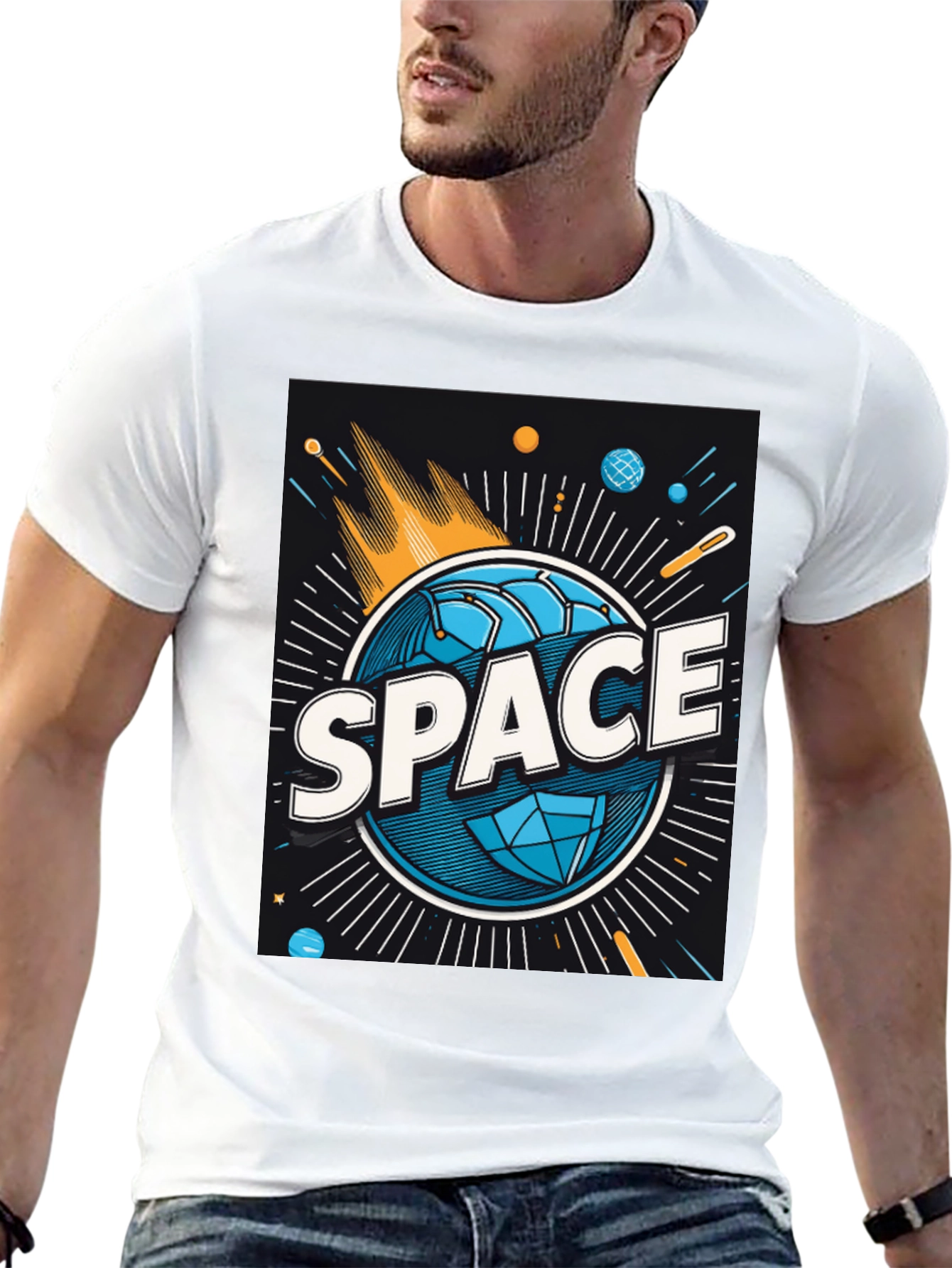 Space Graphic Tee - Mens Black Cotton T-Shirt