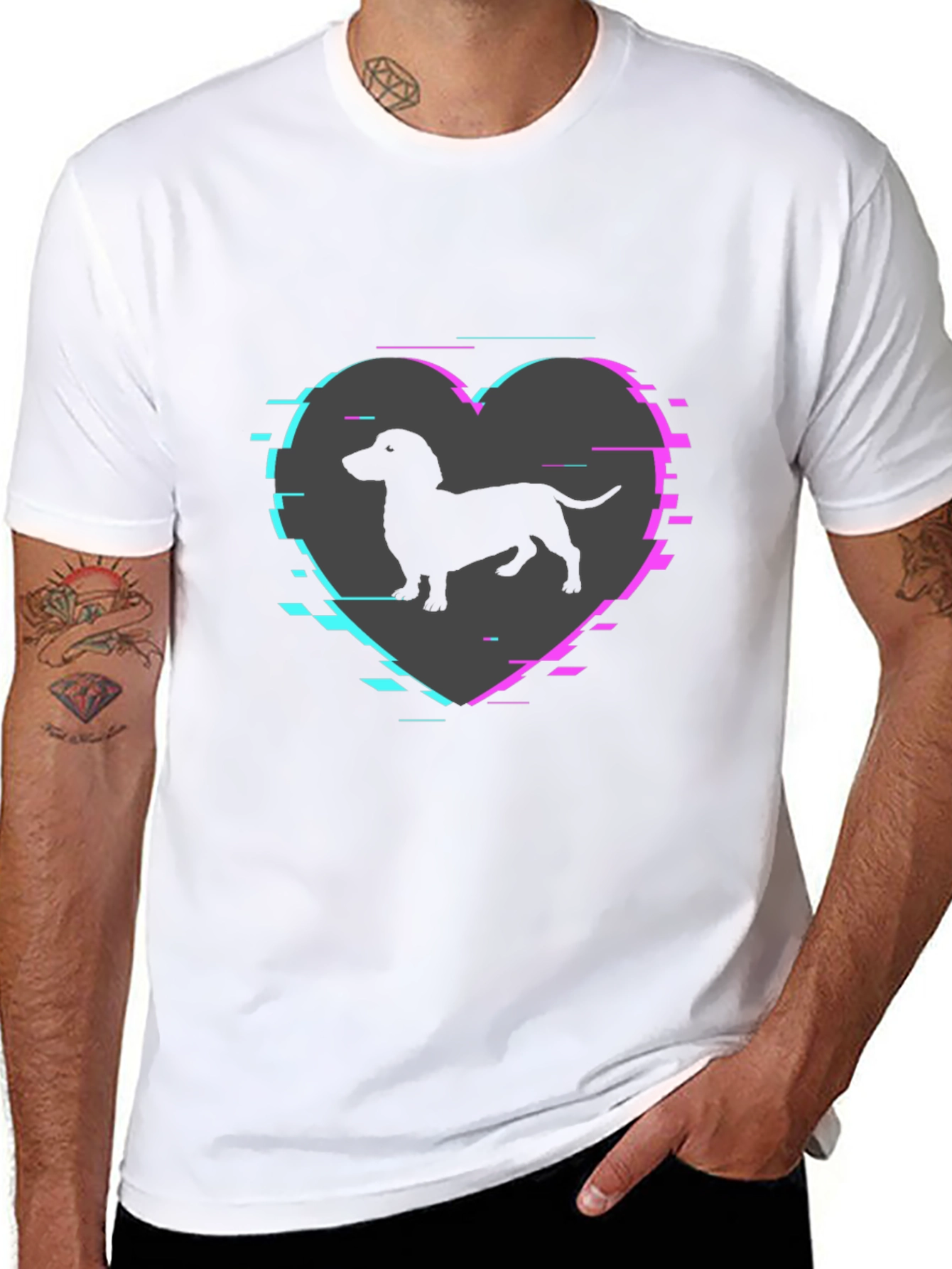 Dachshund Dog Heart Glitch Mens T-Shirt