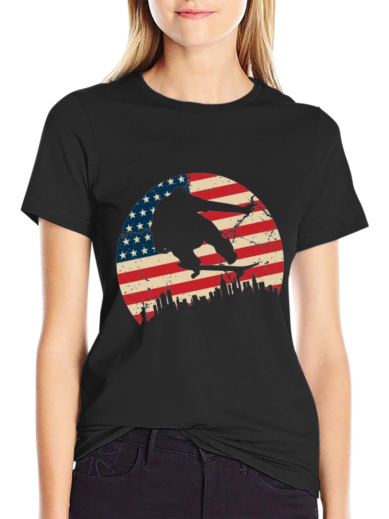 Skateboarding USA Flag Graphic T-Shirt
