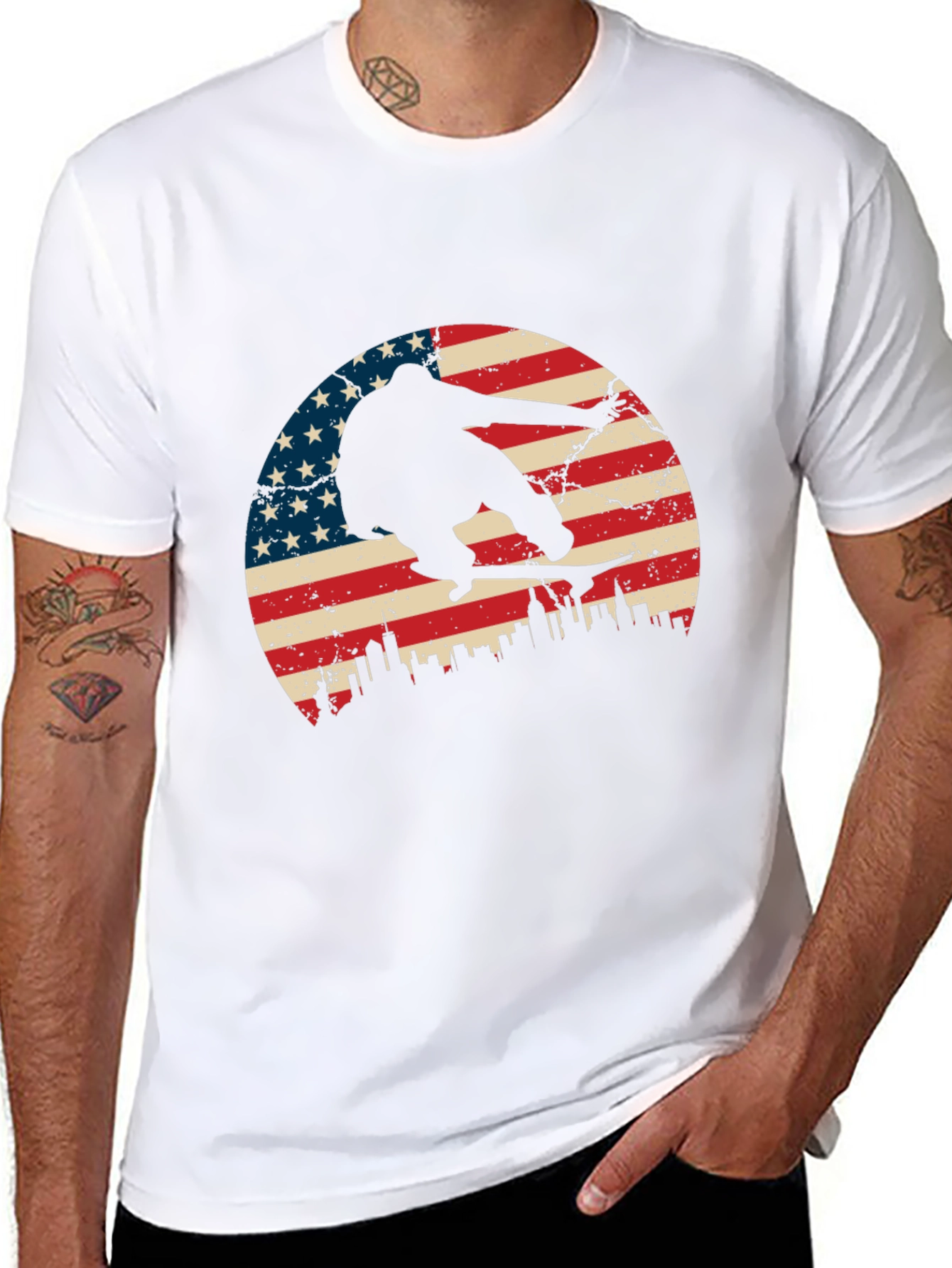 Skateboarding USA Flag Graphic T-Shirt