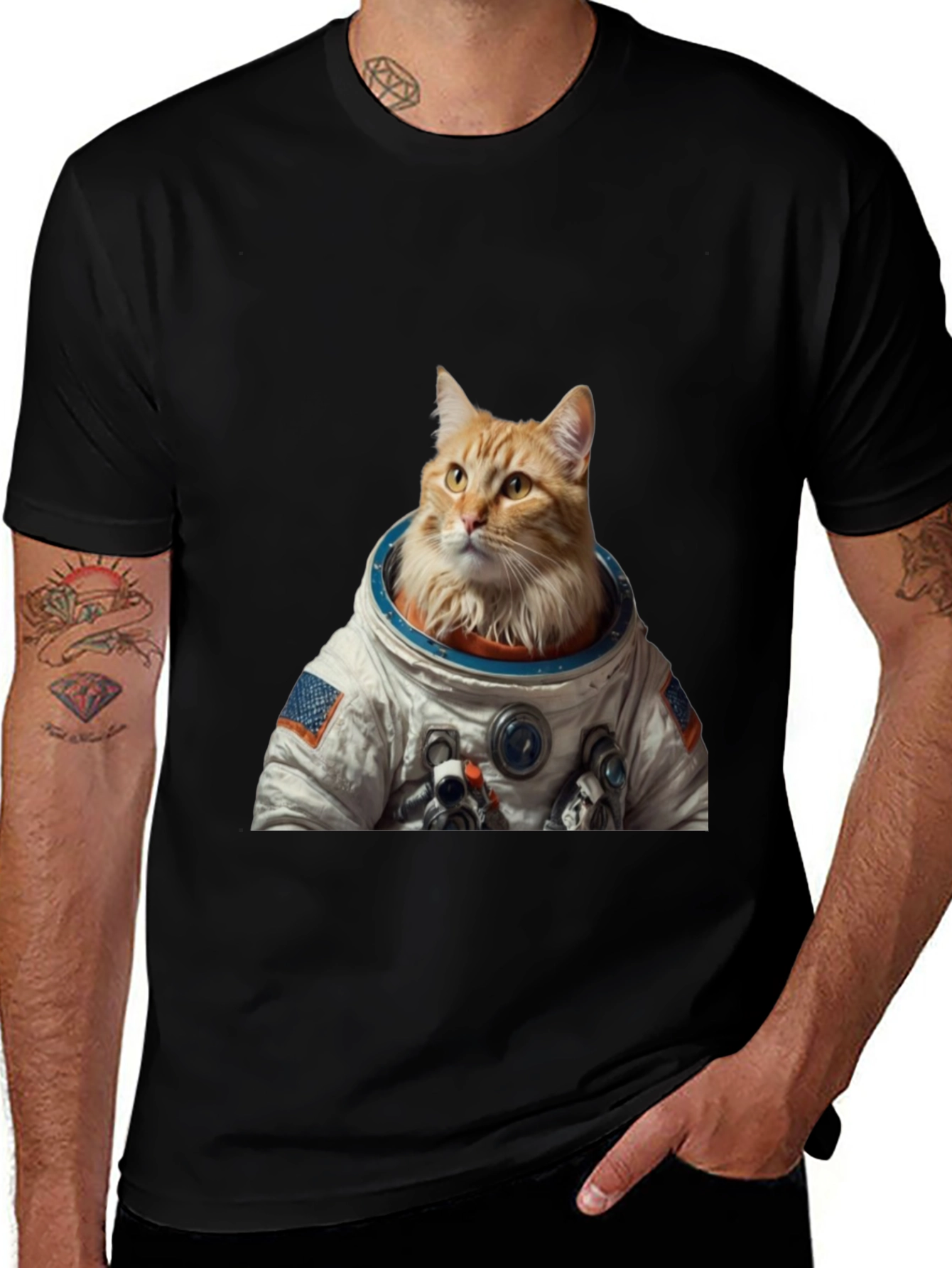 Astronaut Cat Graphic T-Shirt - Black