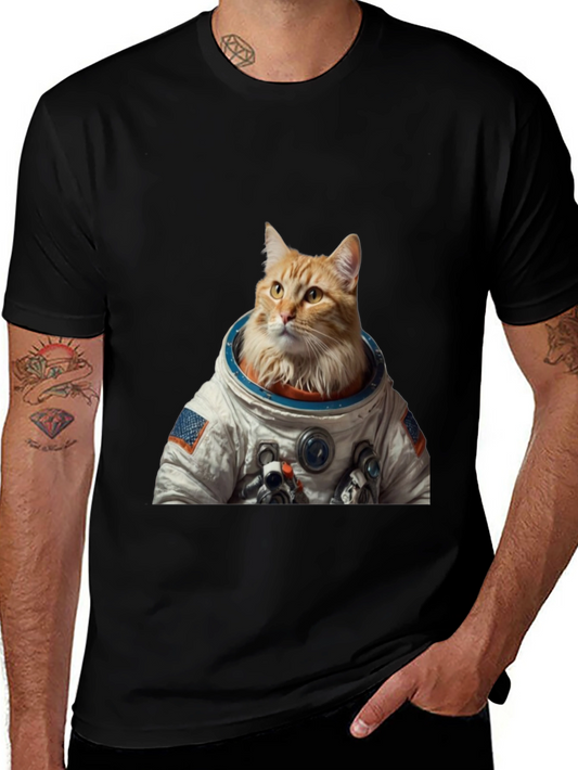 Astronaut Cat Graphic T-Shirt - Black