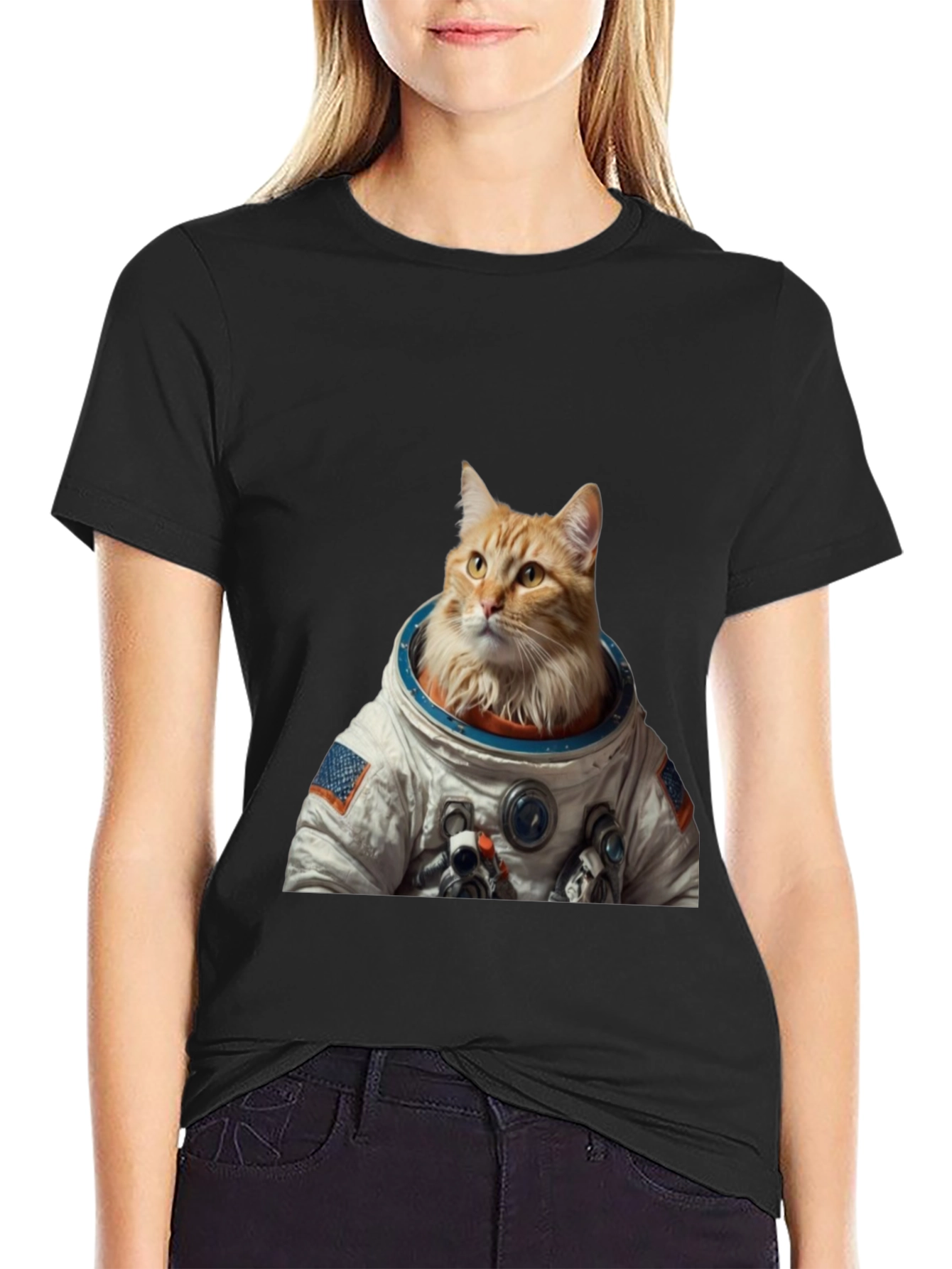 Astronaut Cat Graphic T-Shirt - Black