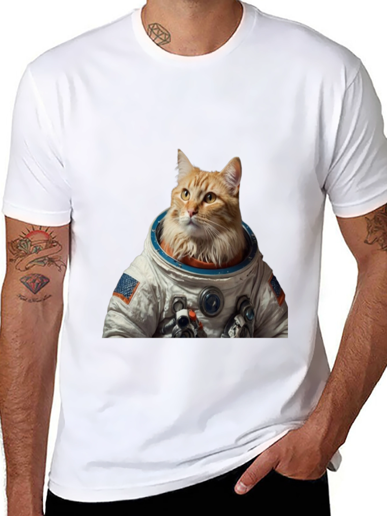 Astronaut Cat Graphic T-Shirt - Black