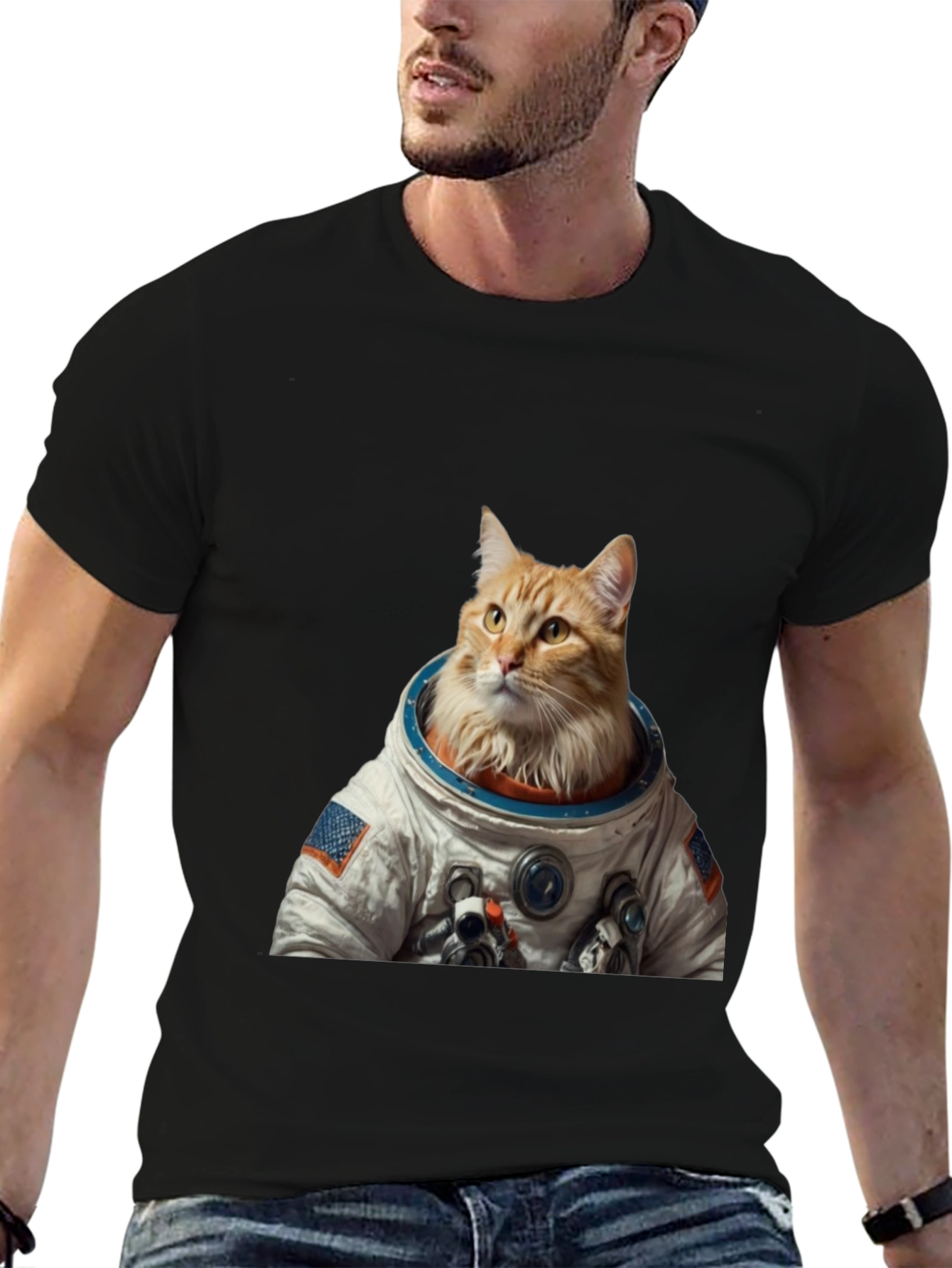 Astronaut Cat Graphic T-Shirt - Black
