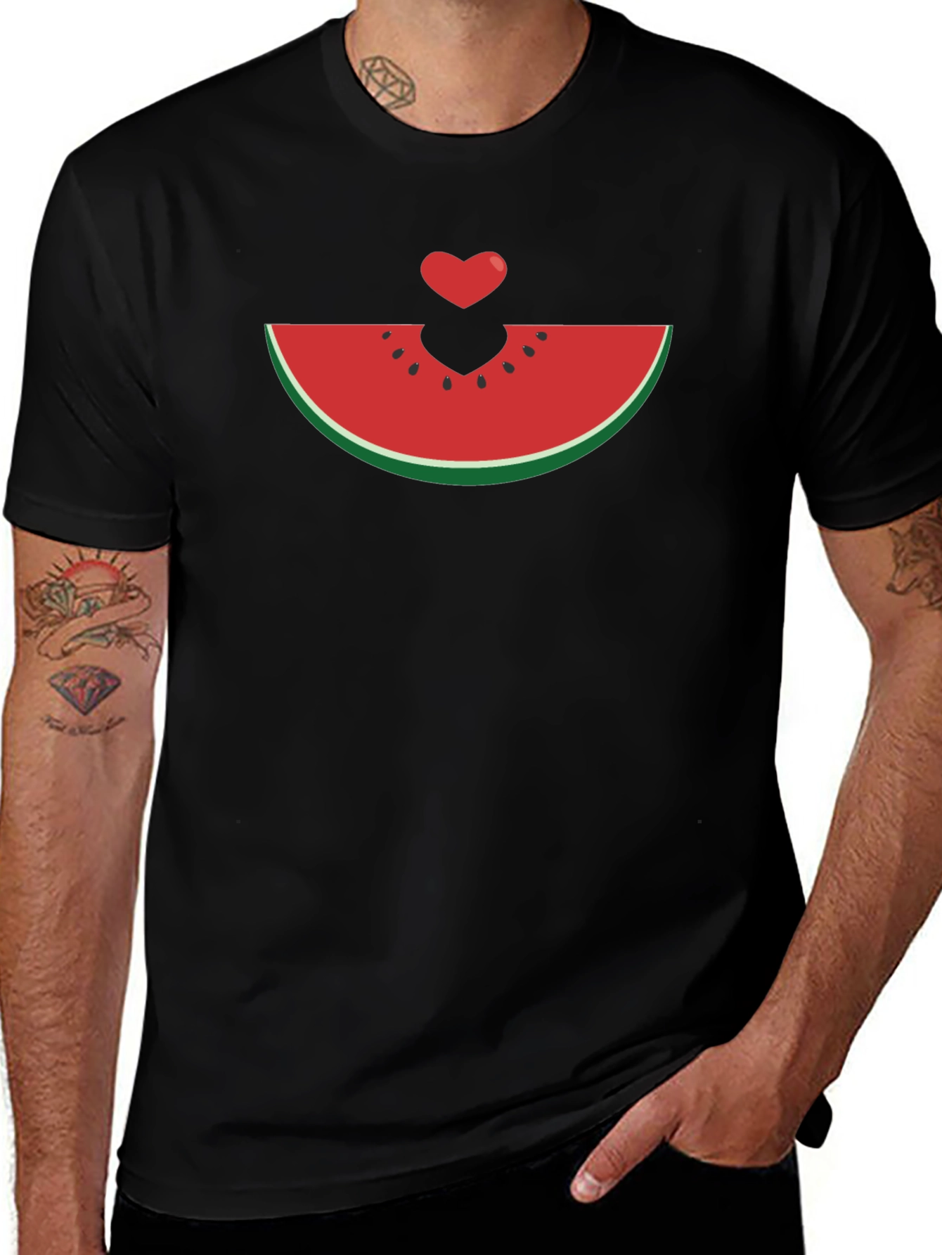 Watermelon Heart Graphic Tee - Black Unisex T-Shirt