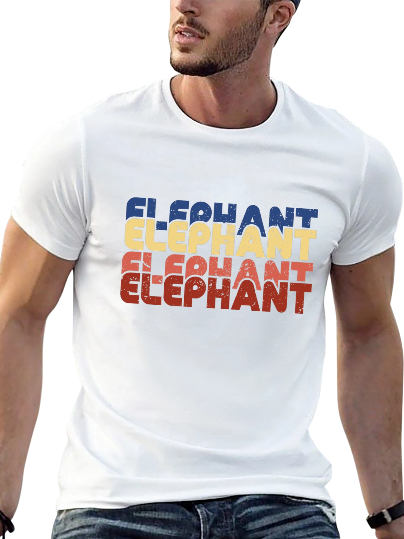 Retro Elephant Graphic Print Black T-Shirt