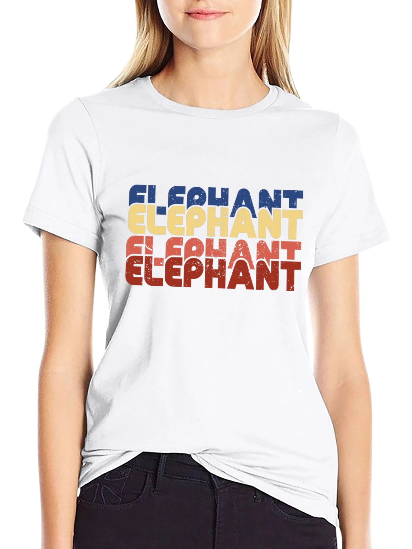 Retro Elephant Graphic Print Black T-Shirt