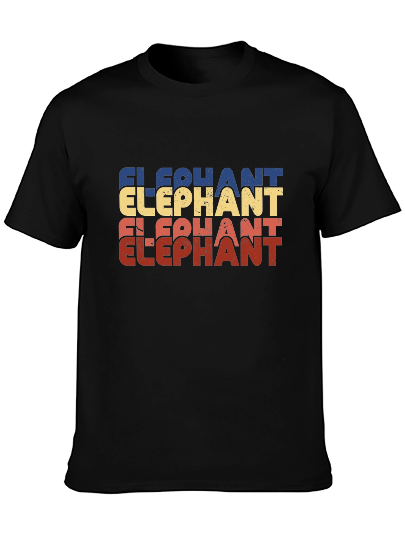 Retro Elephant Graphic Print Black T-Shirt