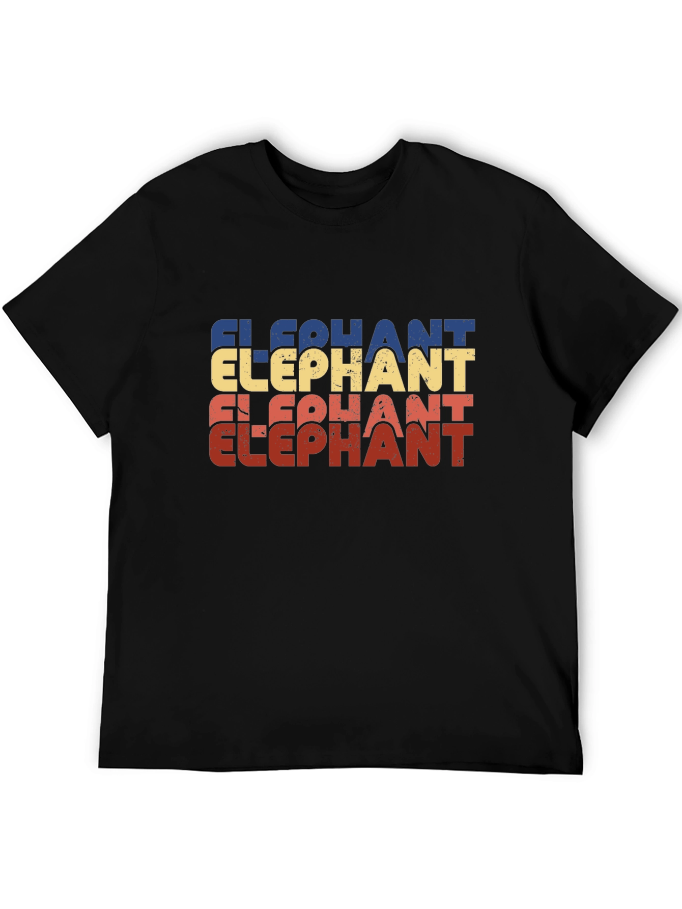 Retro Elephant Graphic Print Black T-Shirt