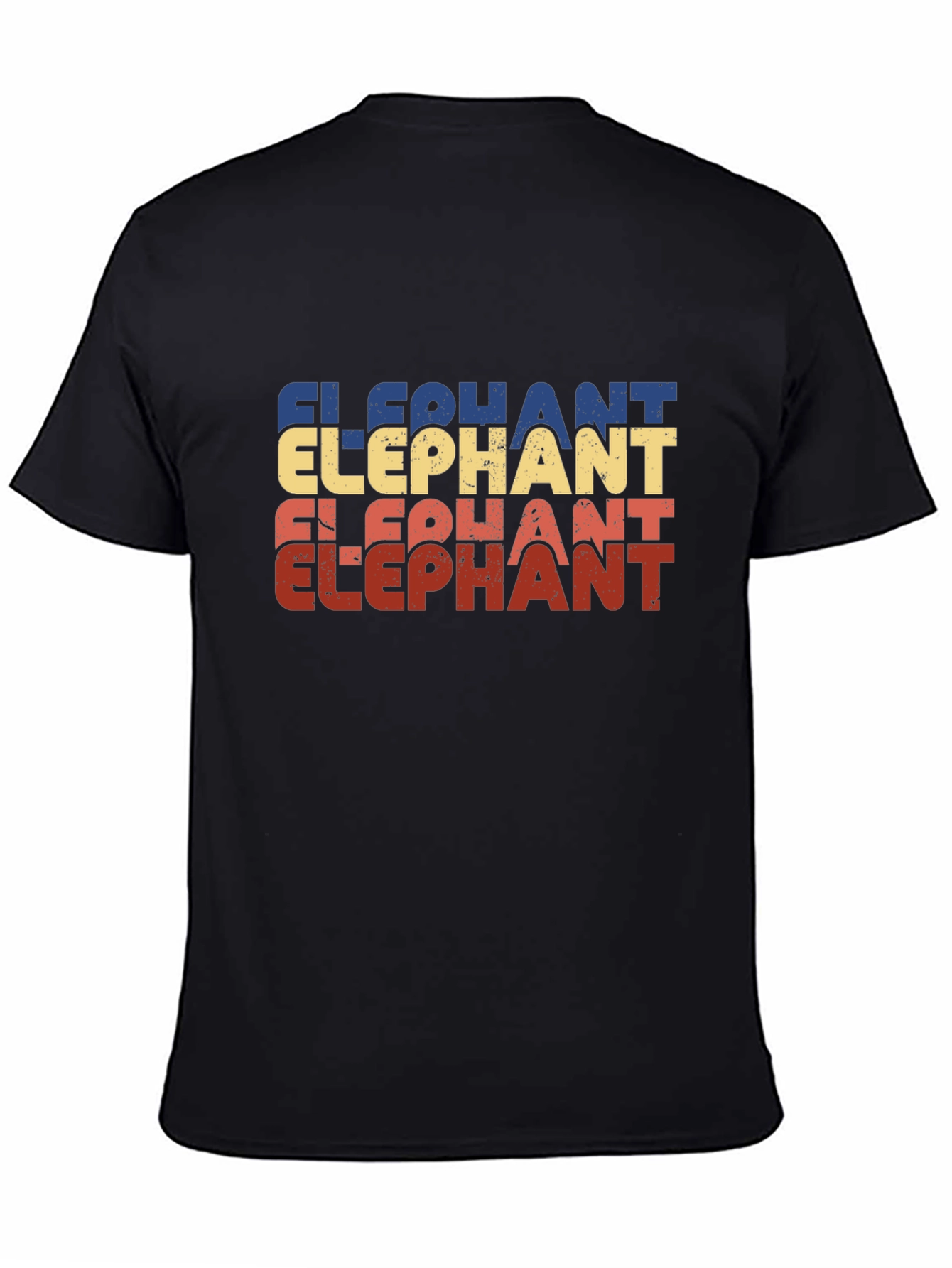 Retro Elephant Graphic Print Black T-Shirt