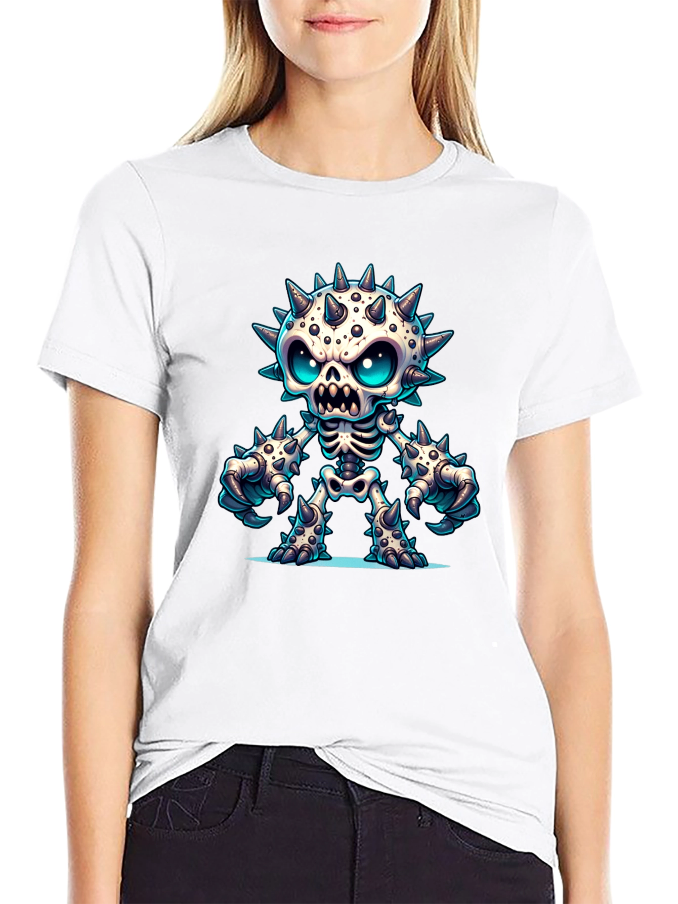 Spiked Skeleton Graphic Tee - Edgy Style