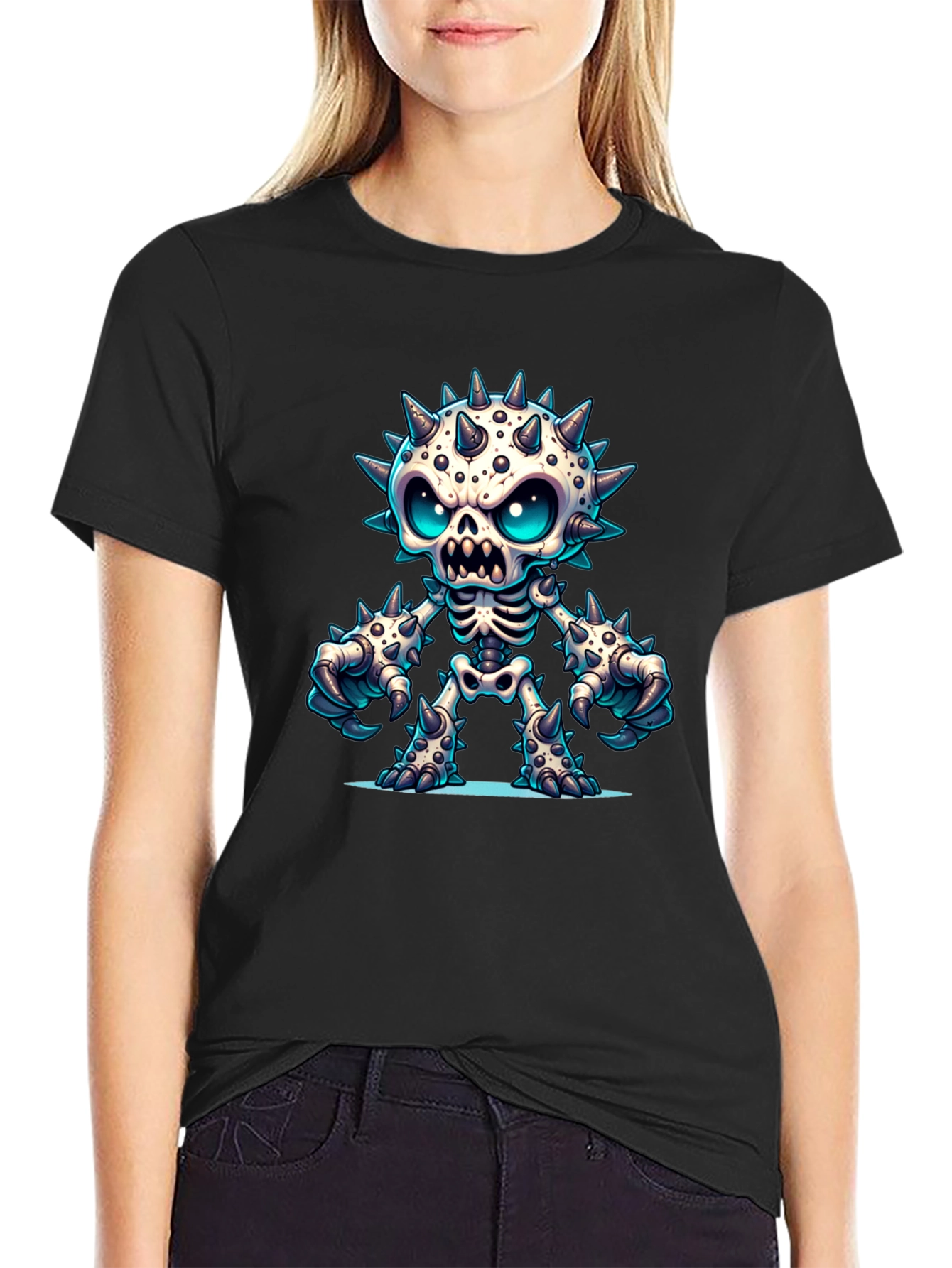 Spiked Skeleton Graphic Tee - Edgy Style