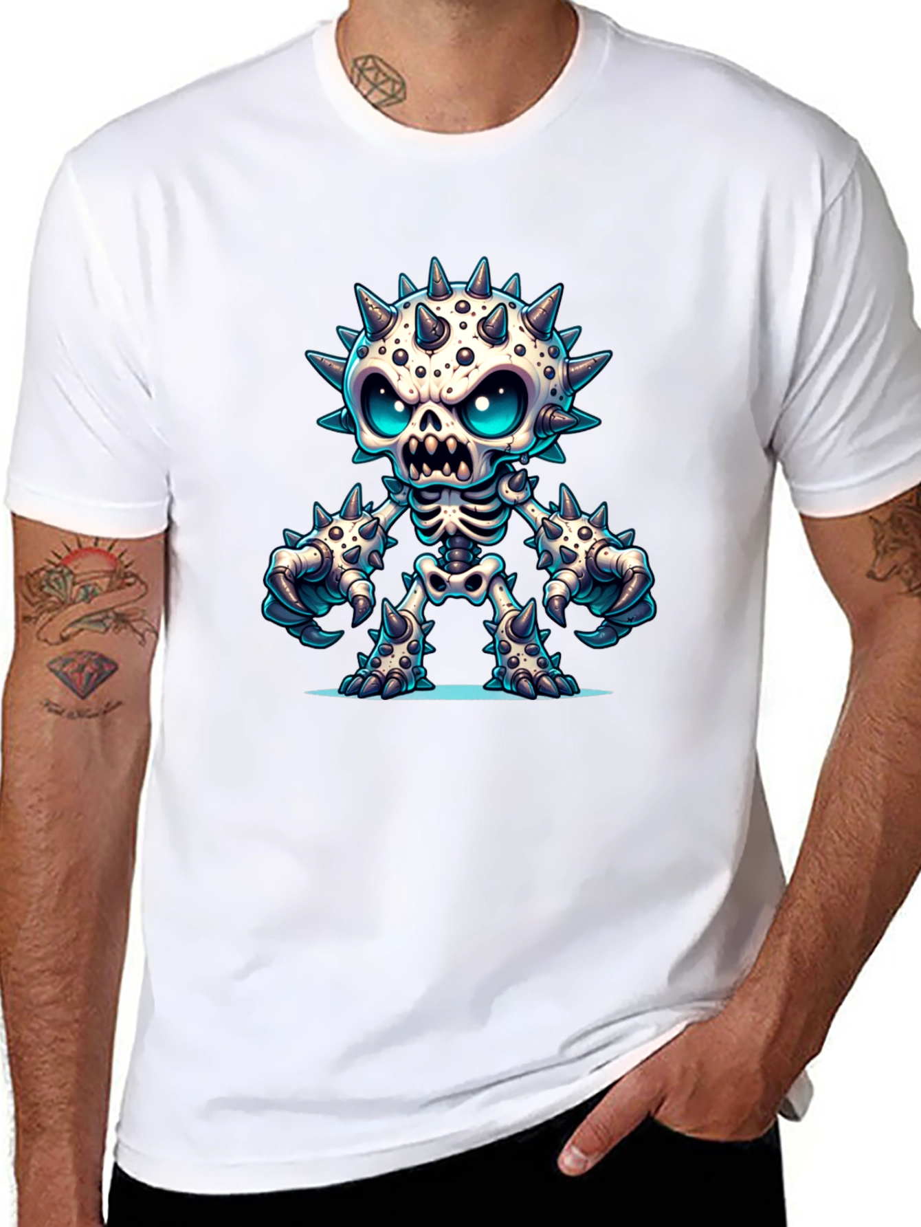 Spiked Skeleton Graphic Tee - Edgy Style