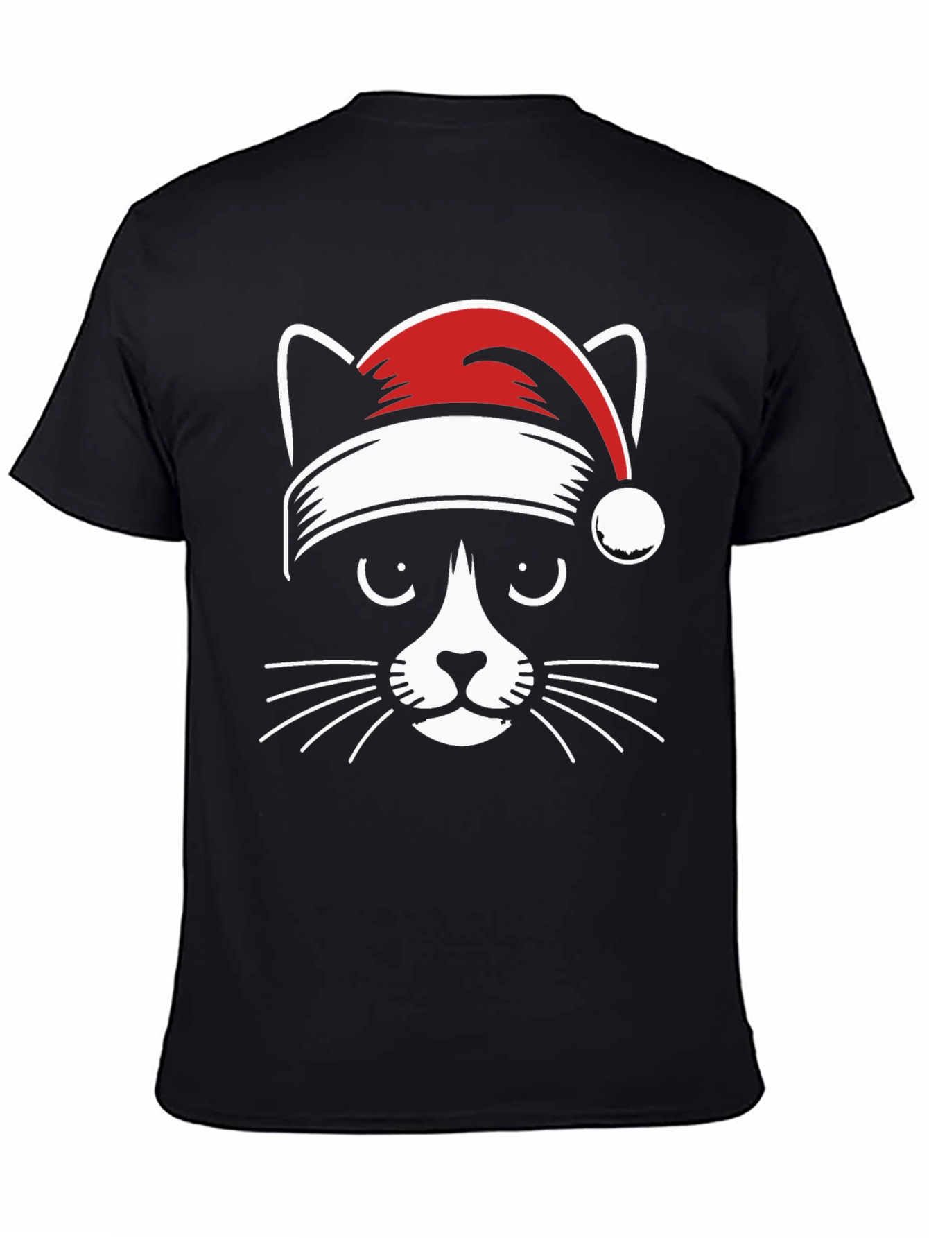 Festive Cat Tee - Santa Hat Graphic T-Shirt