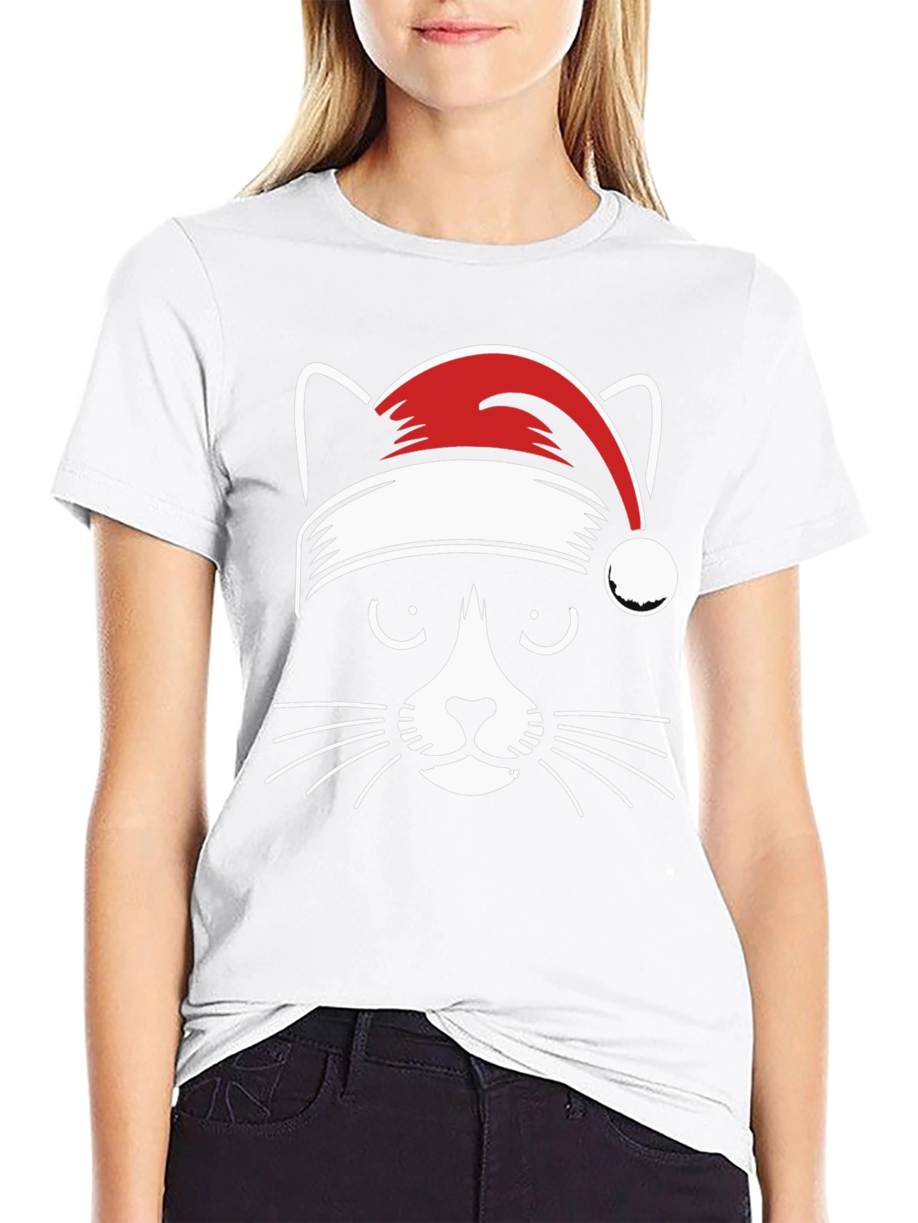 Festive Cat Tee - Santa Hat Graphic T-Shirt