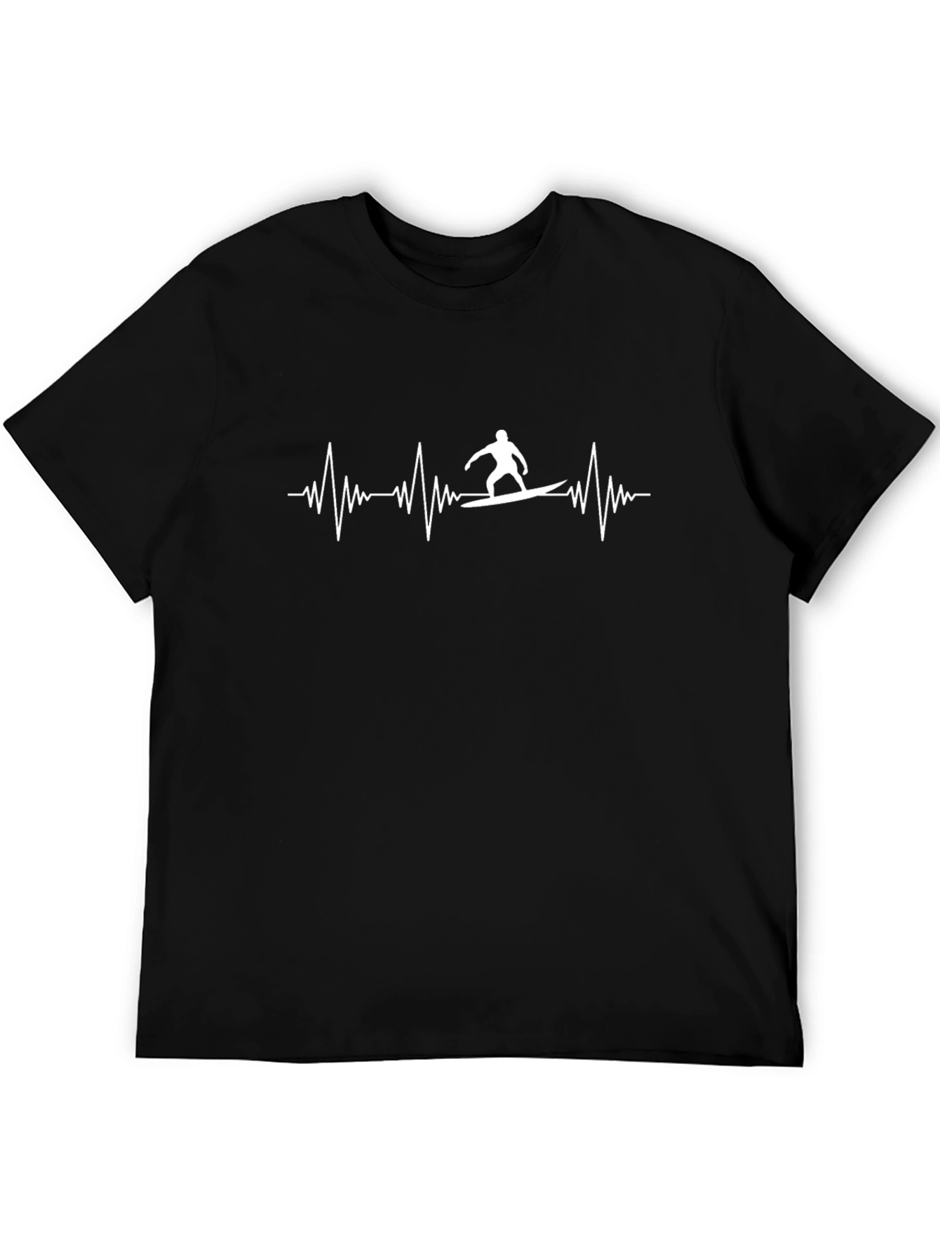 Surfer Heartbeat Graphic Tee - Black Casual T-Shirt