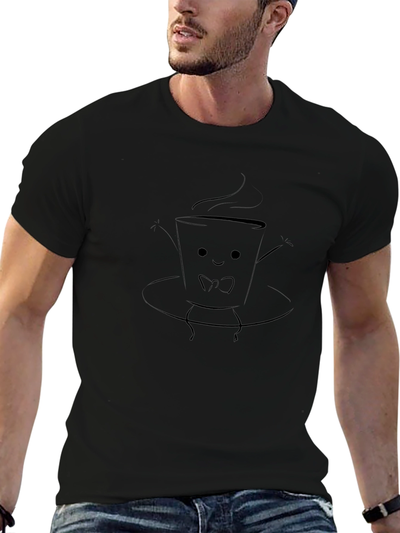 Cute Coffee Cup Graphic Tee - Black T-Shirt