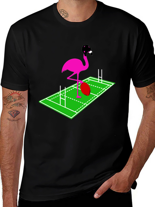 Rugby Flamingo Graphic Tee - Black Cotton T-Shirt