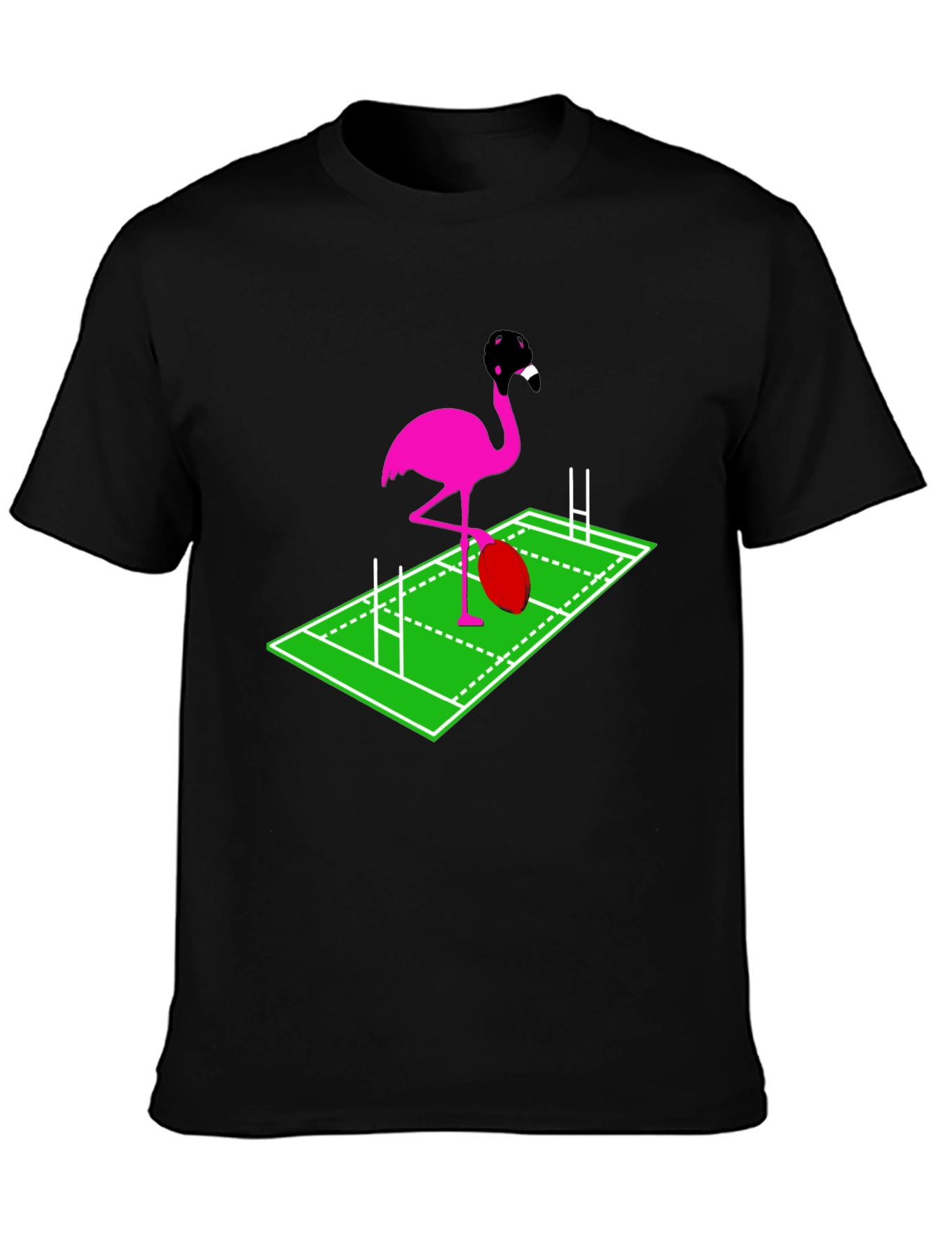Rugby Flamingo Graphic Tee - Black Cotton T-Shirt