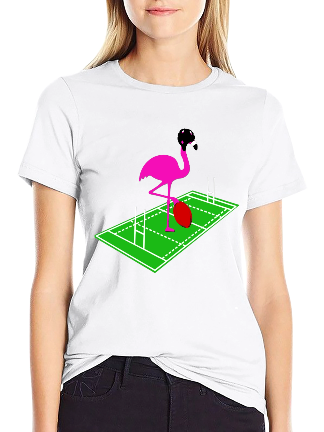 Rugby Flamingo Graphic Tee - Black Cotton T-Shirt