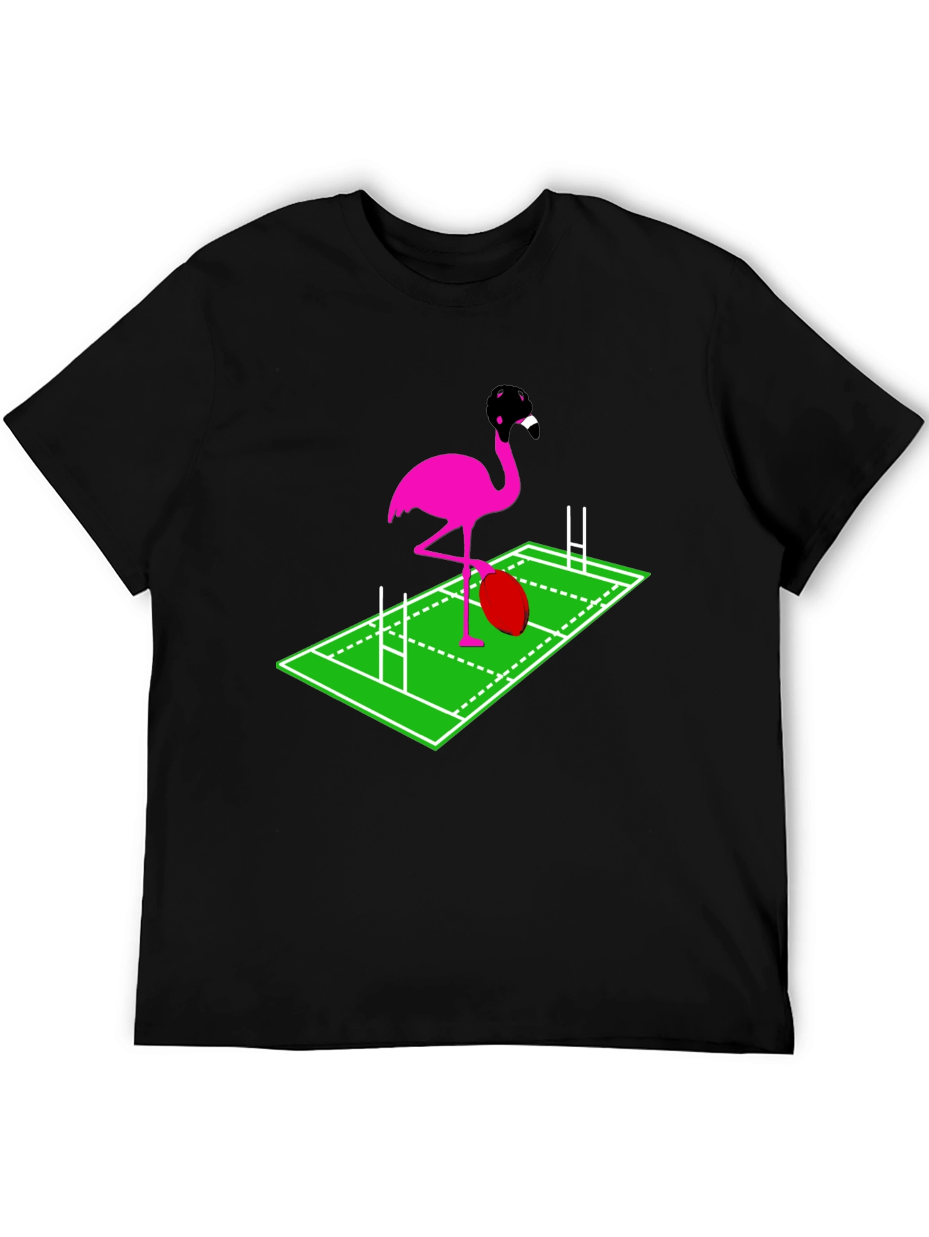 Rugby Flamingo Graphic Tee - Black Cotton T-Shirt