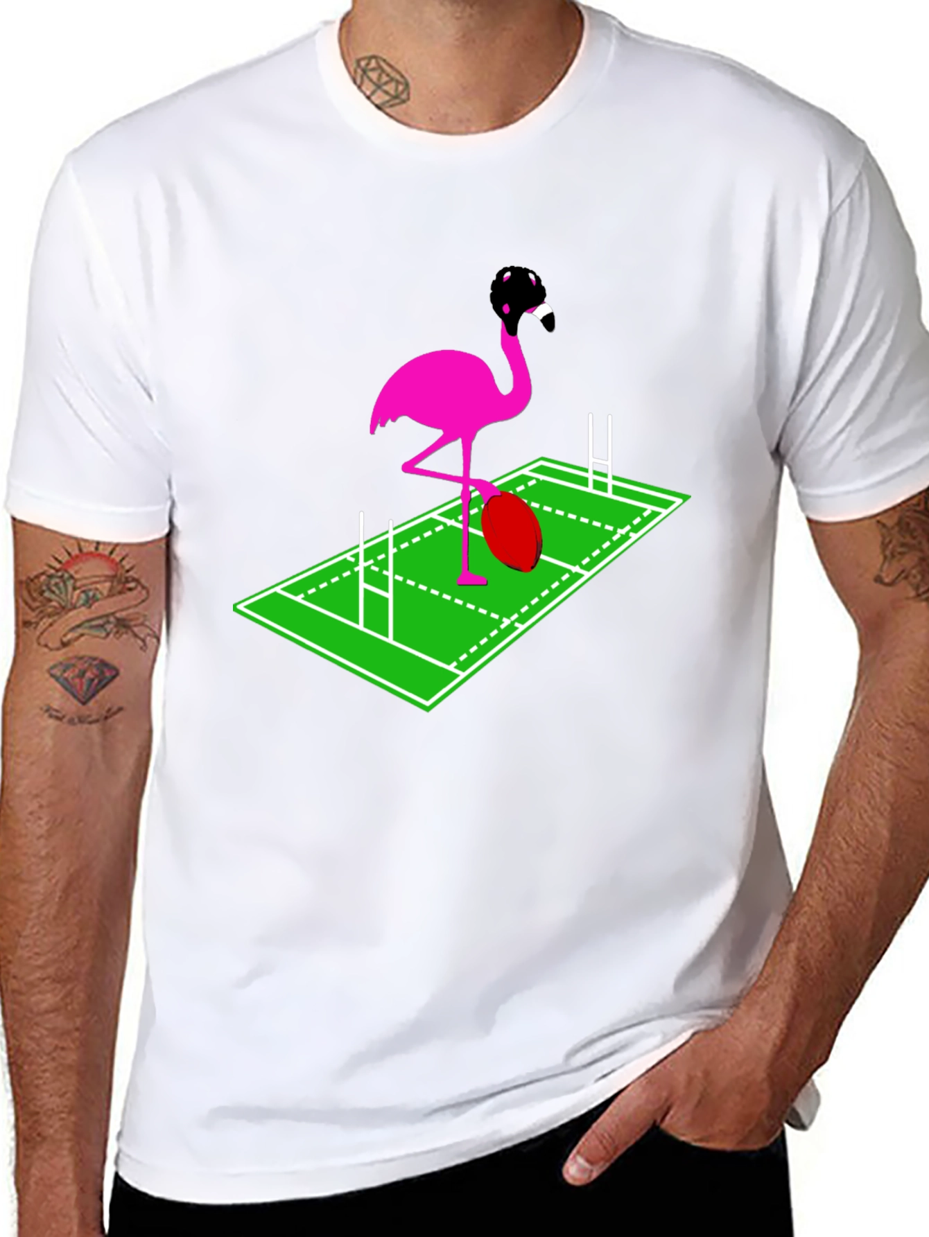 Rugby Flamingo Graphic Tee - Black Cotton T-Shirt