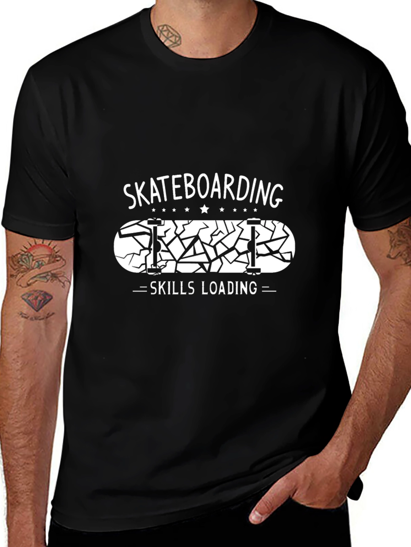 Skateboarding Skills Loading Black Graphic Tee