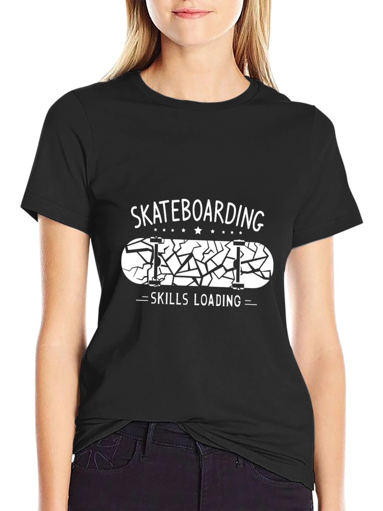 Skateboarding Skills Loading Black Graphic Tee
