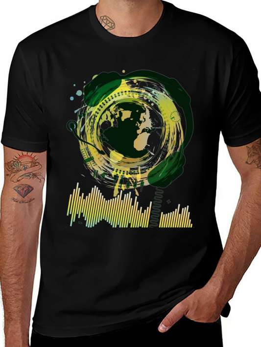Abstract Globe Graphic Tee - Black