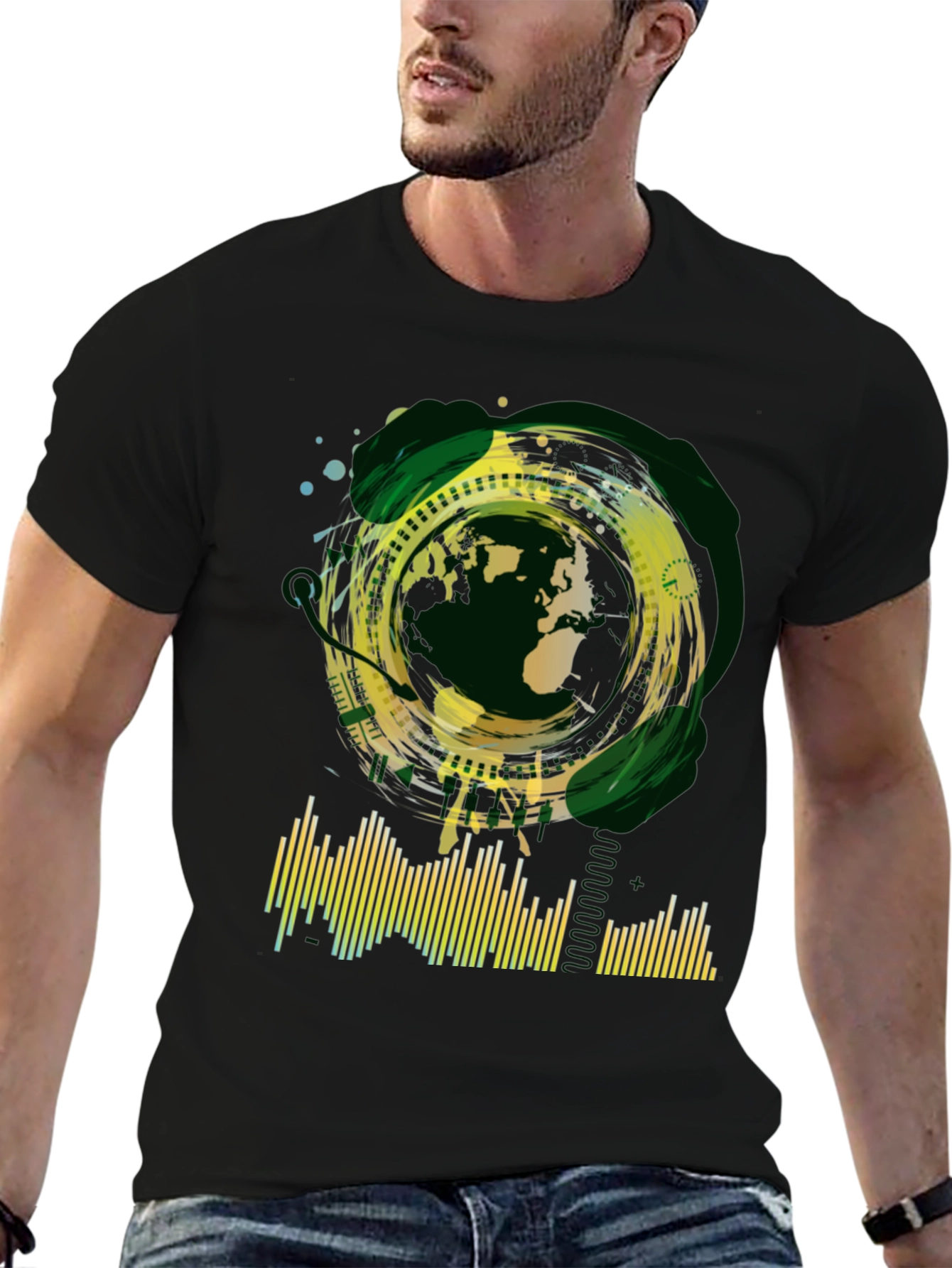 Abstract Globe Graphic Tee - Black