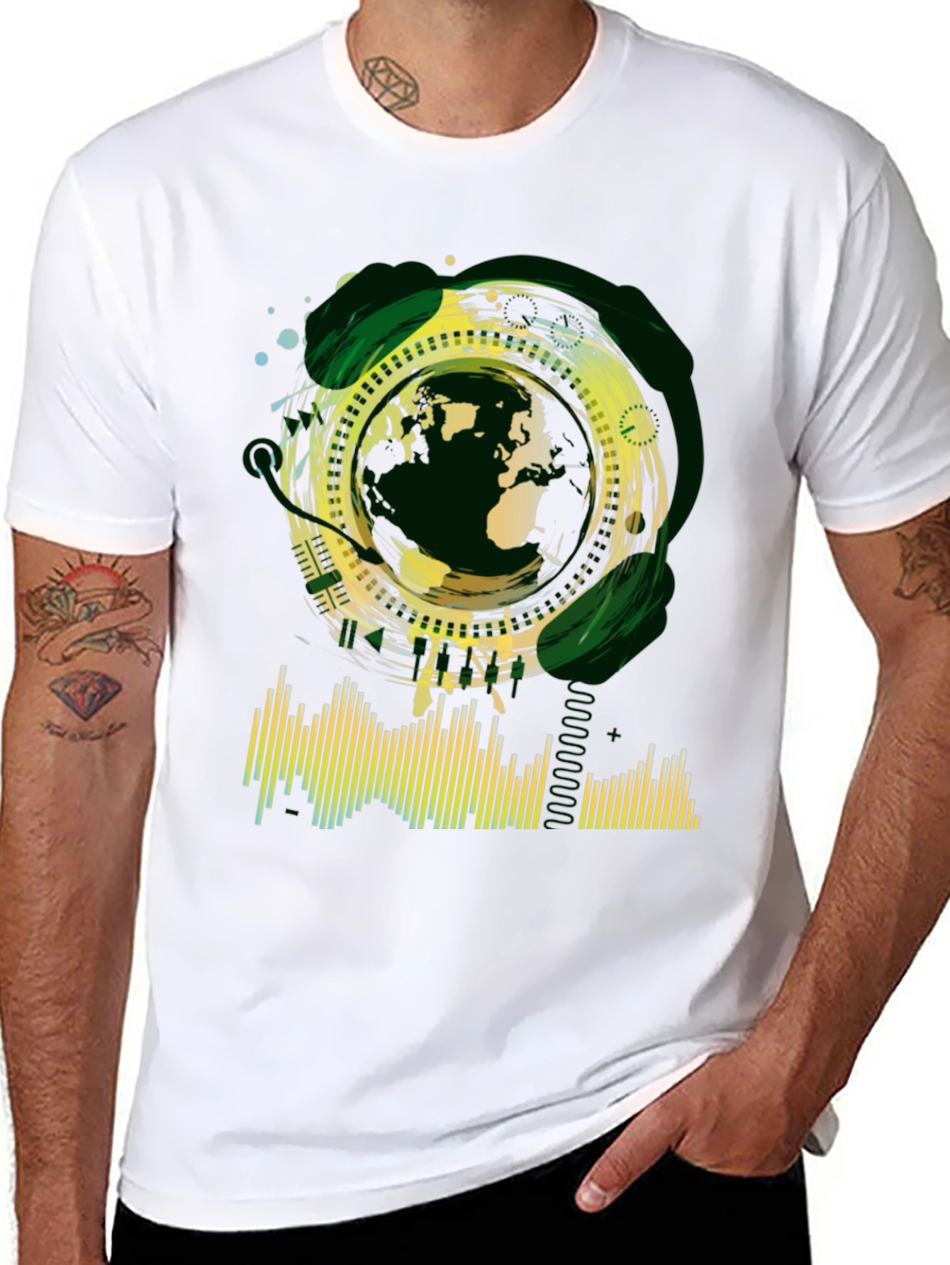 Abstract Globe Graphic Tee - Black