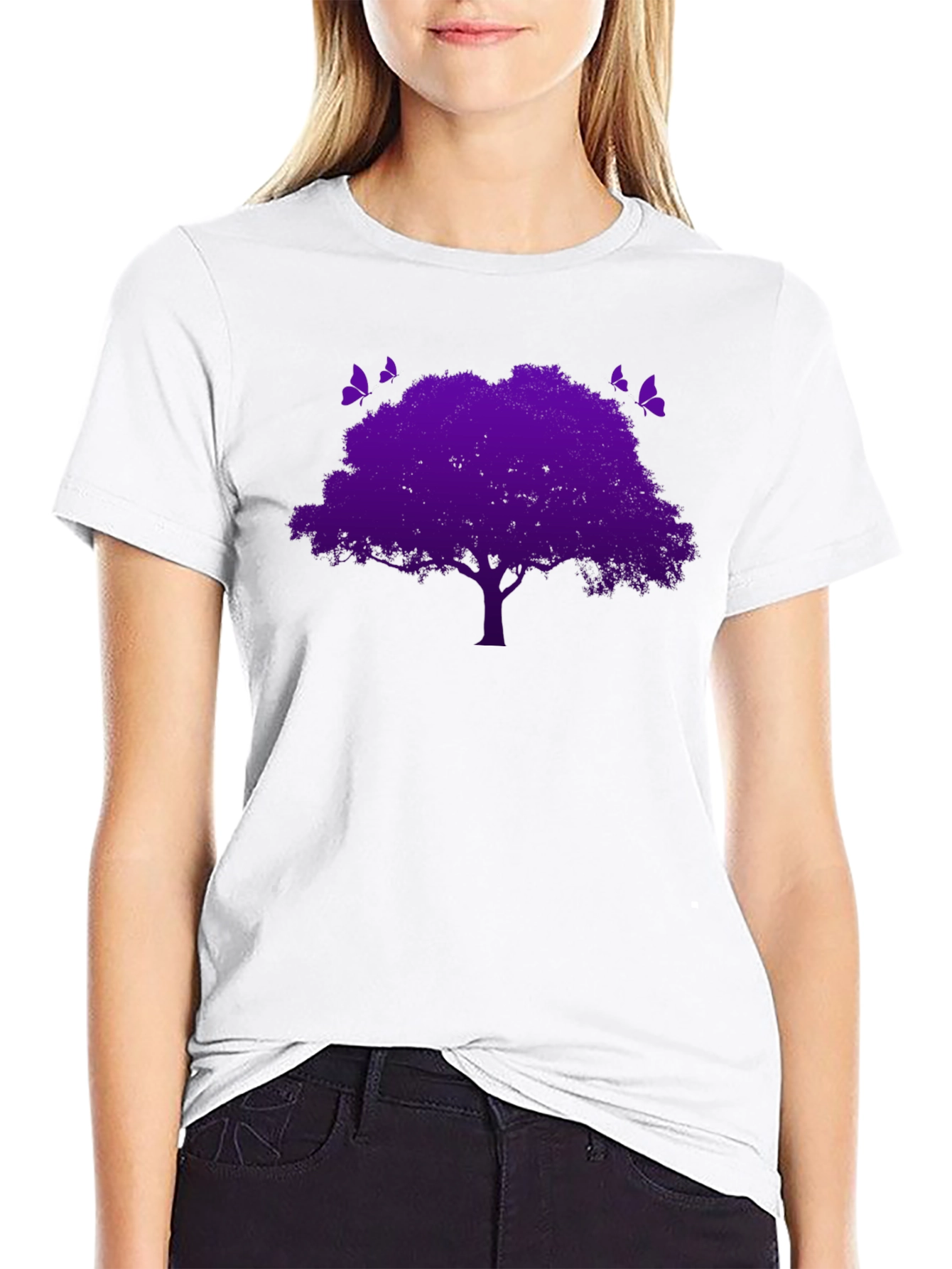 Purple Tree Graphic Tee - Nature Inspired Black T-Shirt