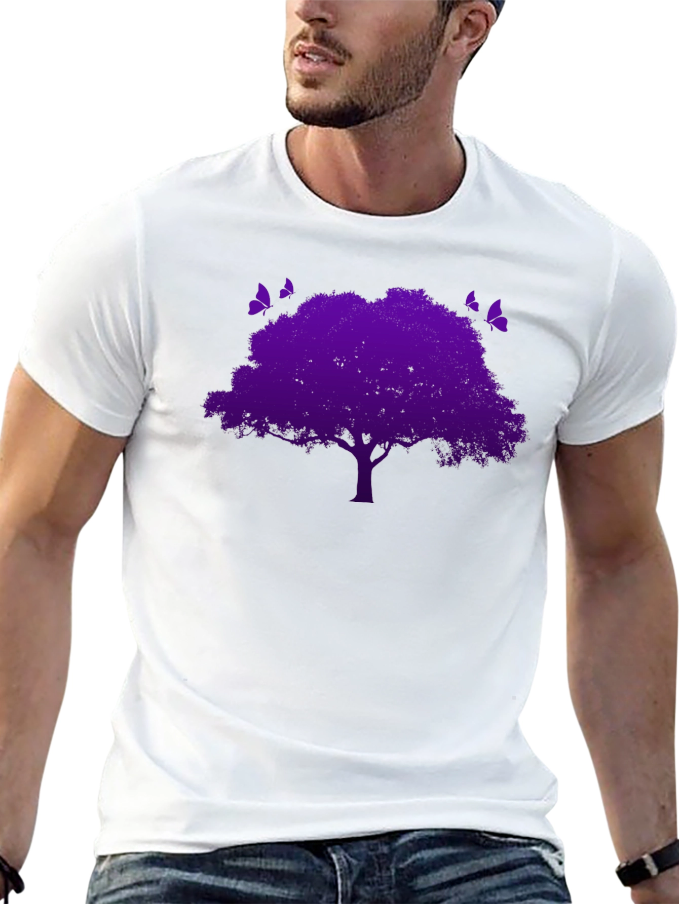 Purple Tree Graphic Tee - Nature Inspired Black T-Shirt