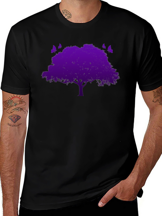 Purple Tree Graphic Tee - Nature Inspired Black T-Shirt