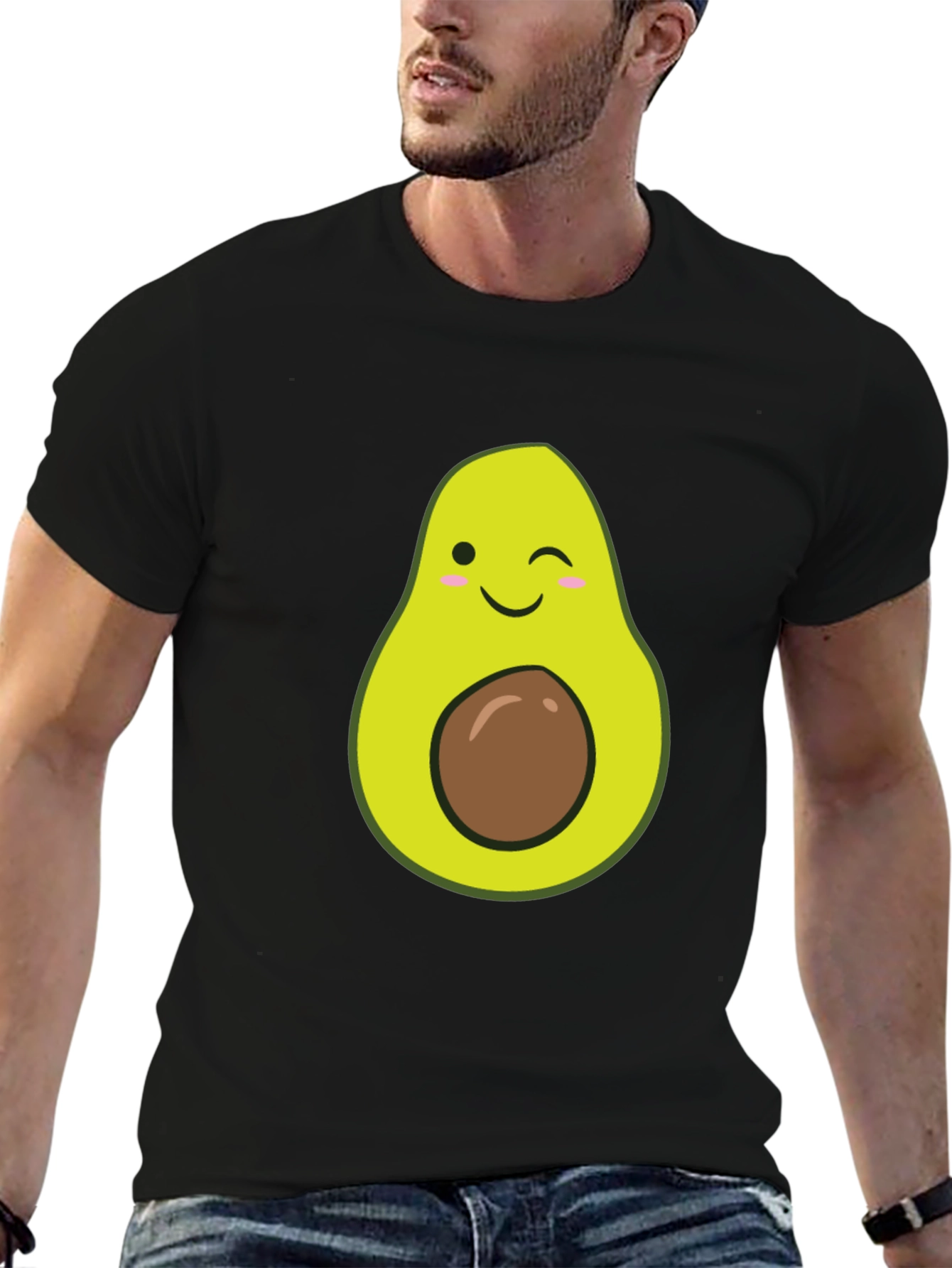 Winking Avocado Graphic Tee - Black Casual T-Shirt