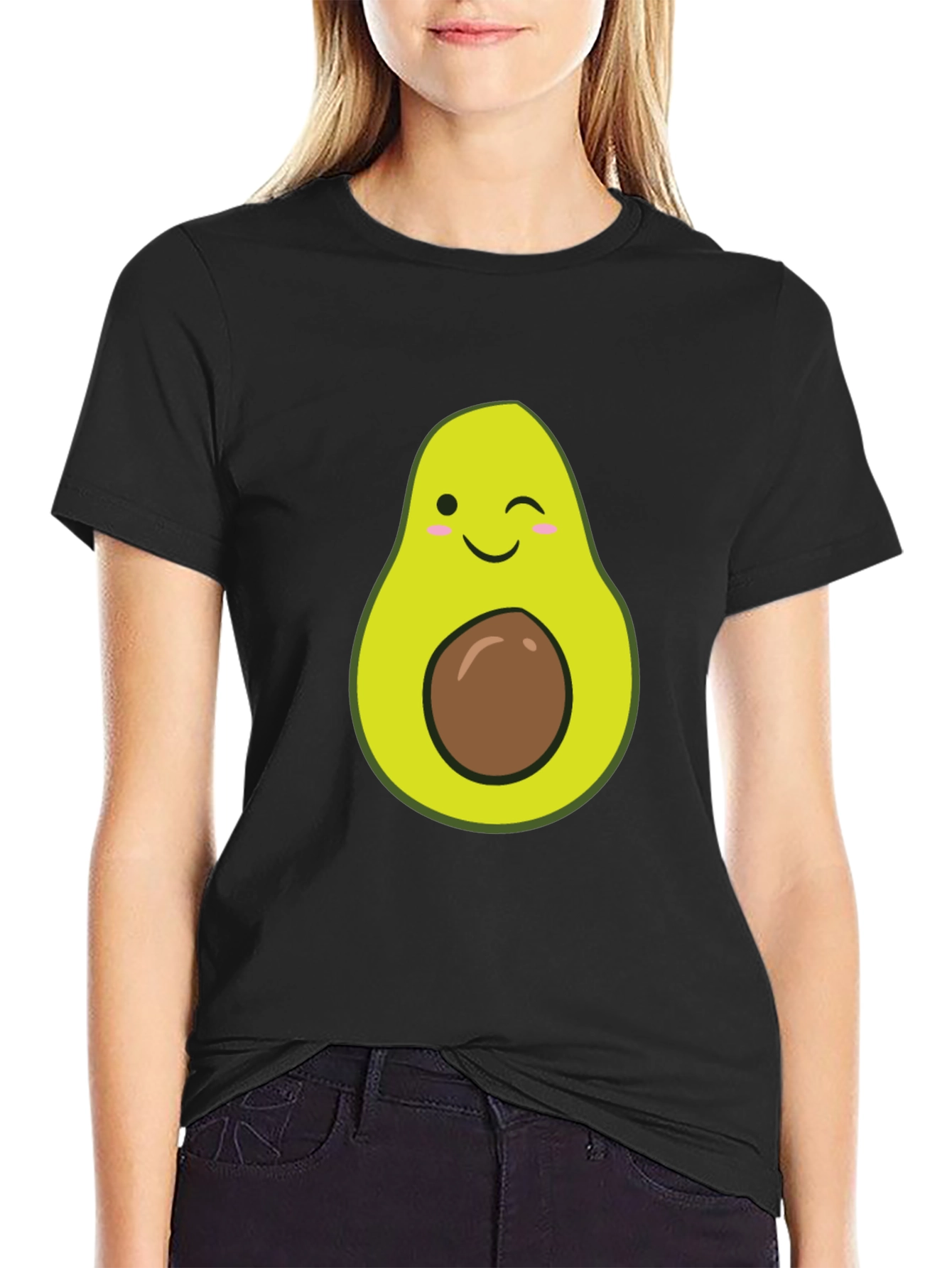 Winking Avocado Graphic Tee - Black Casual T-Shirt