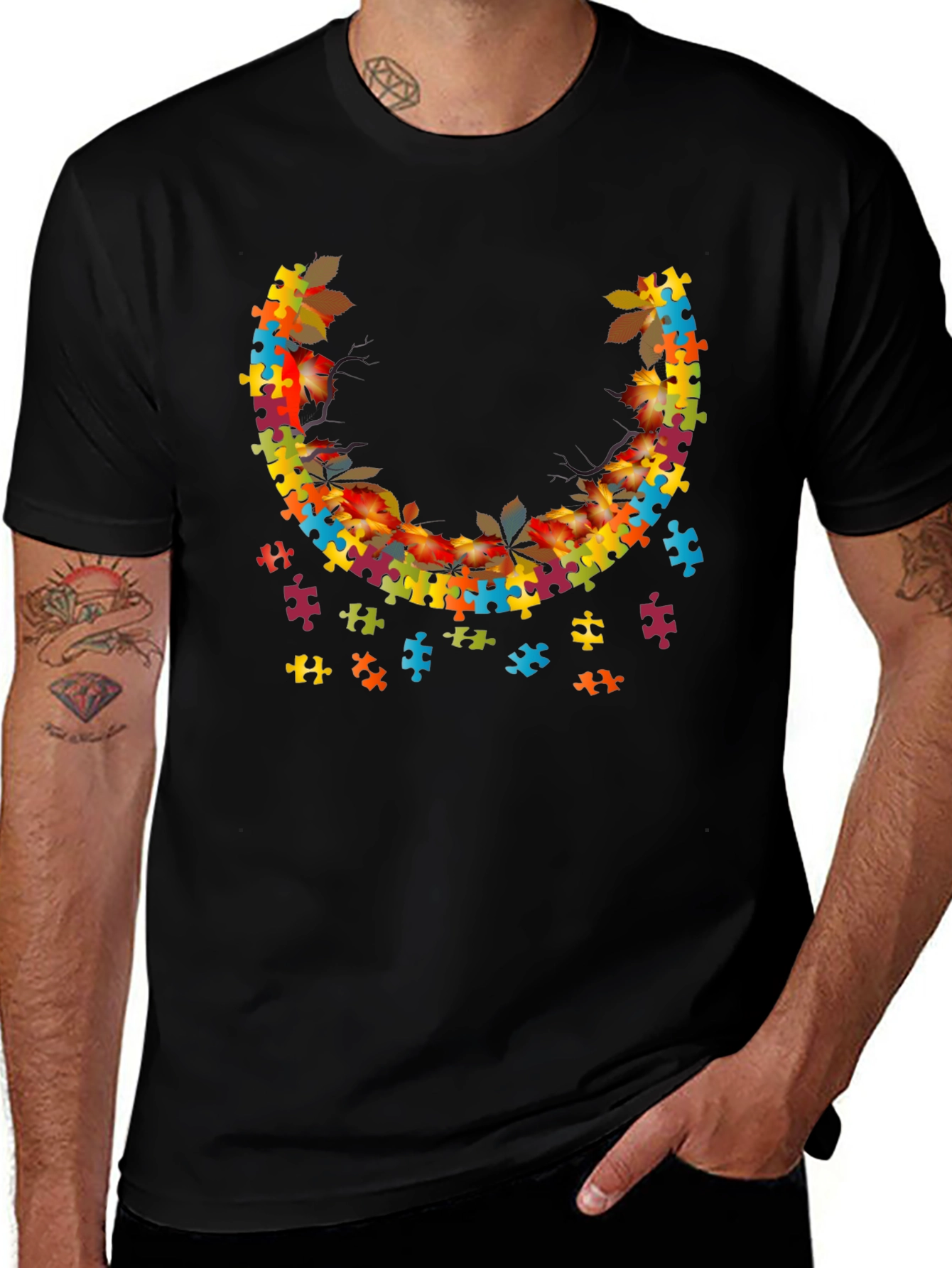 Autism Awareness Puzzle Piece Leaves T-Shirt