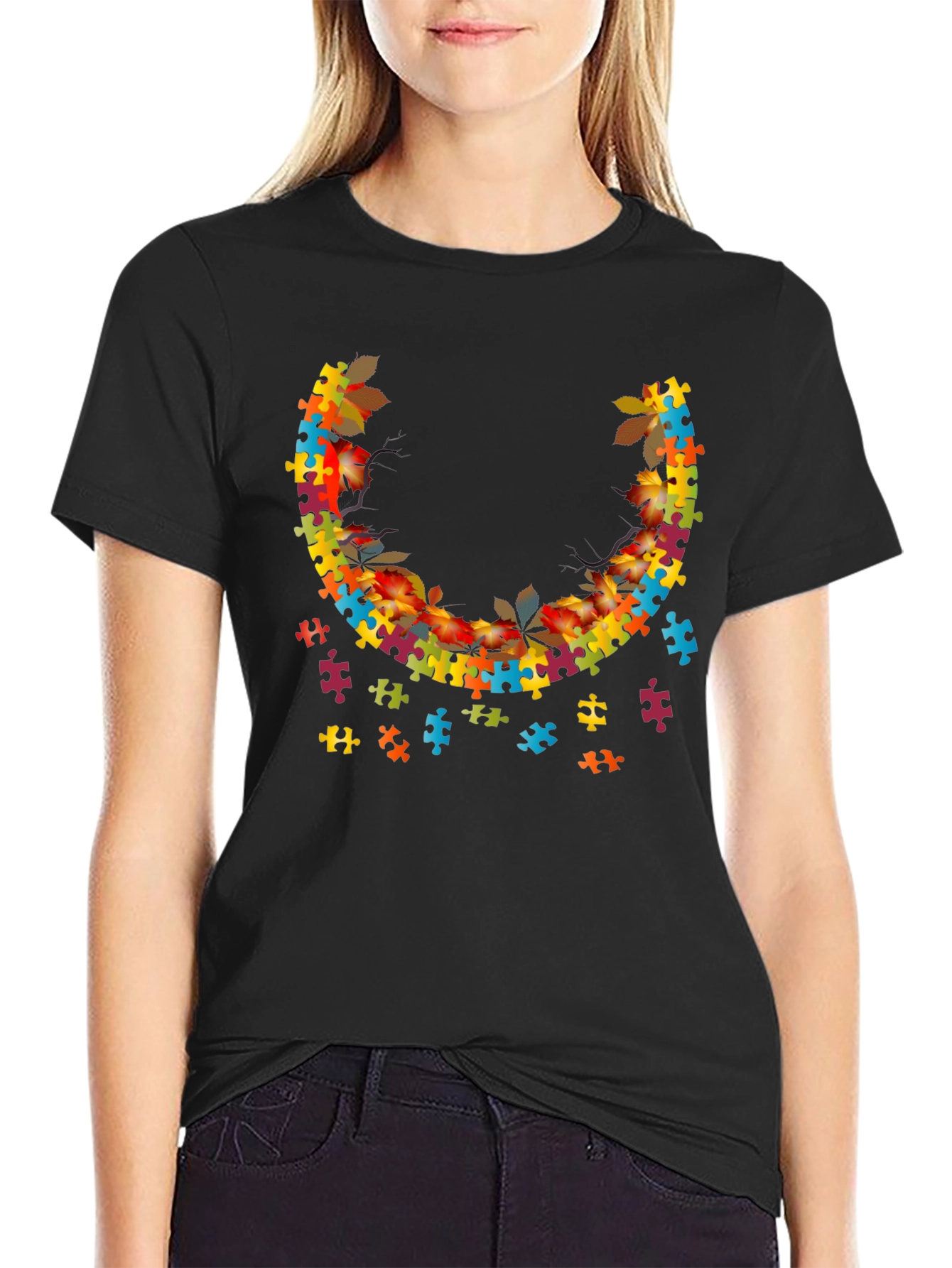 Autism Awareness Puzzle Piece Leaves T-Shirt