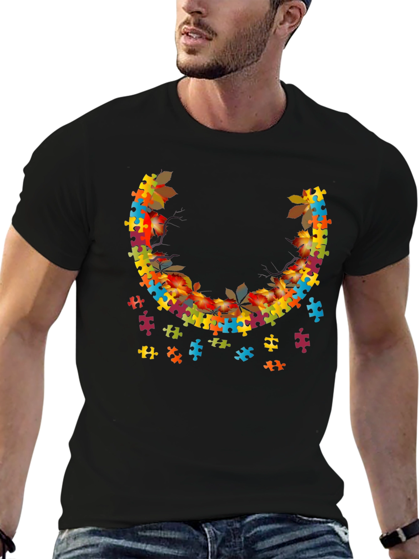 Autism Awareness Puzzle Piece Leaves T-Shirt