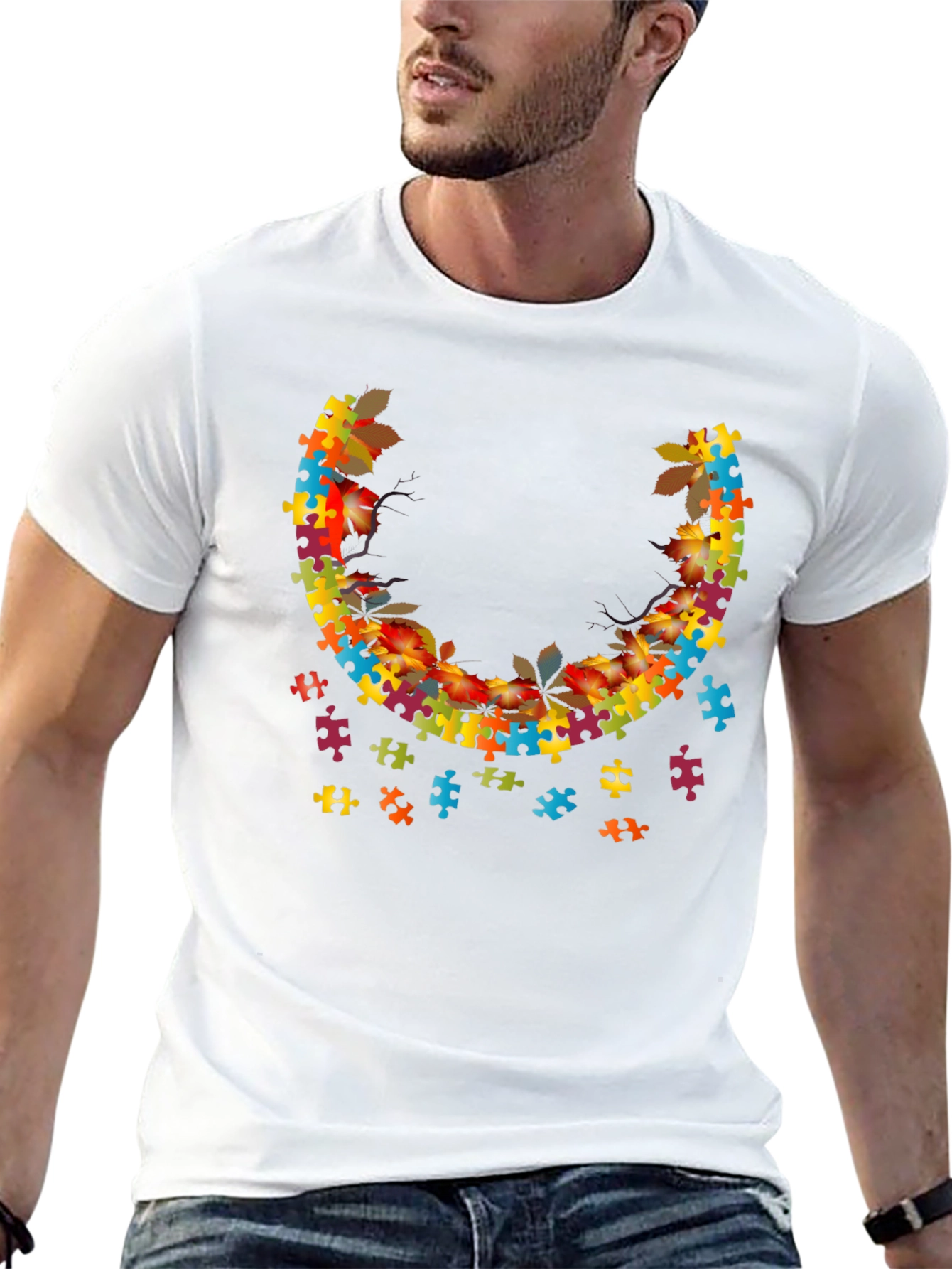 Autism Awareness Puzzle Piece Leaves T-Shirt