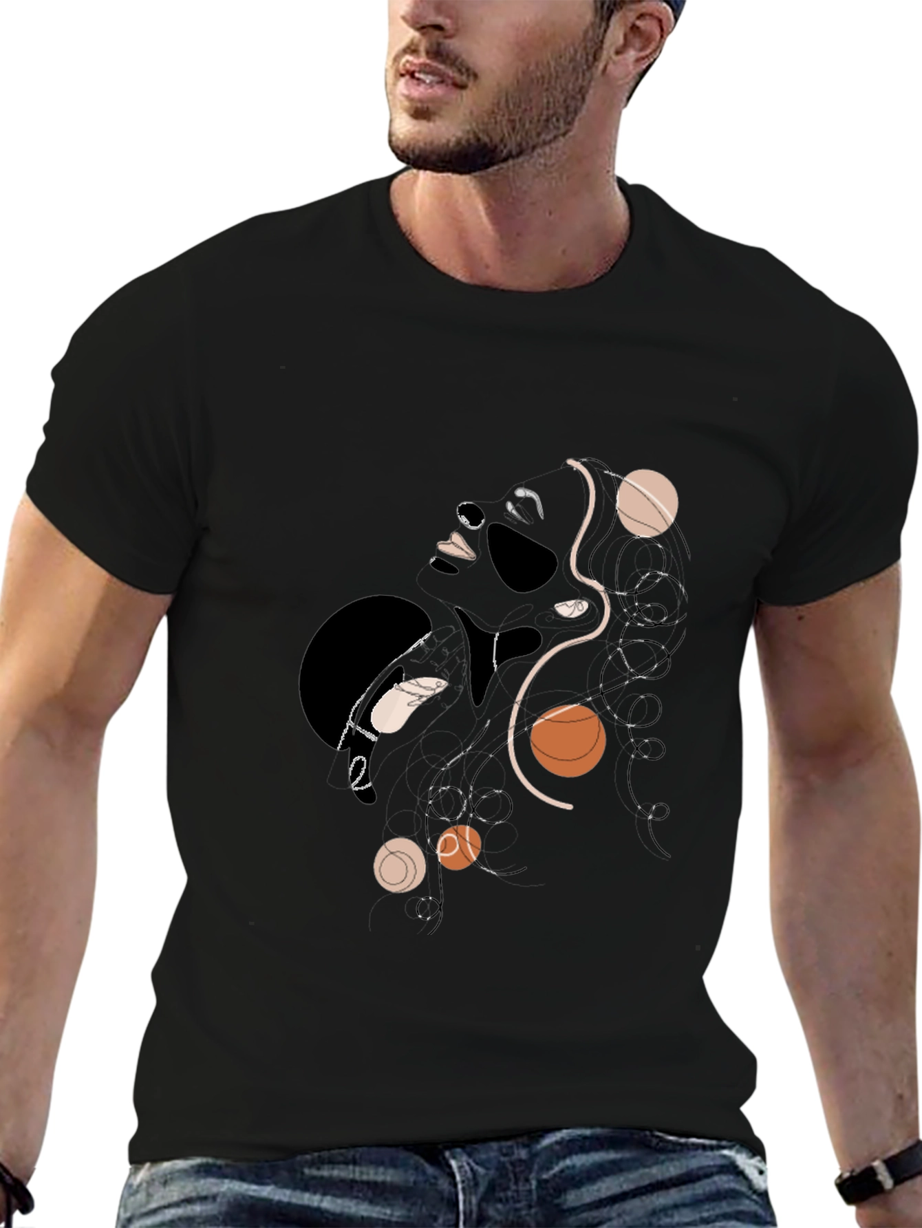 Abstract Woman Graphic Print Black T-Shirt
