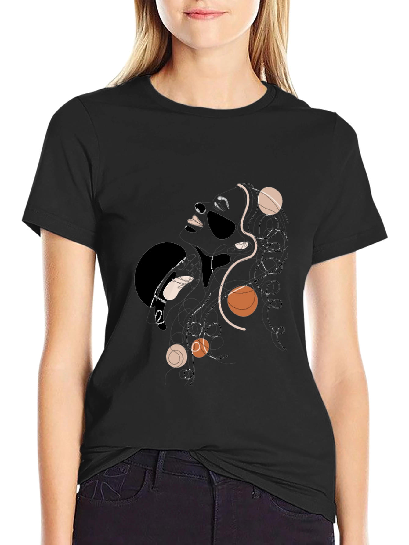 Abstract Woman Graphic Print Black T-Shirt