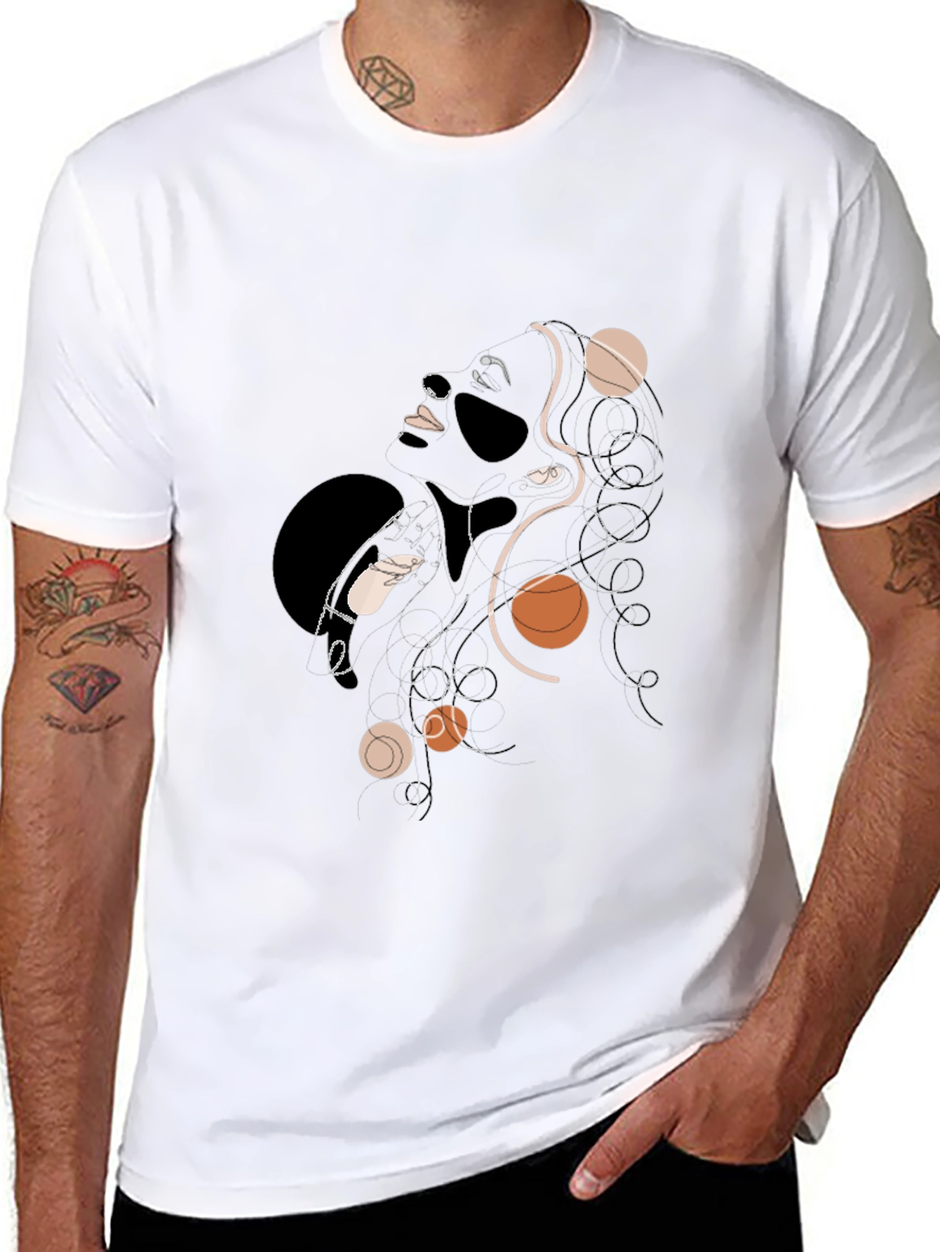 Abstract Woman Graphic Print Black T-Shirt