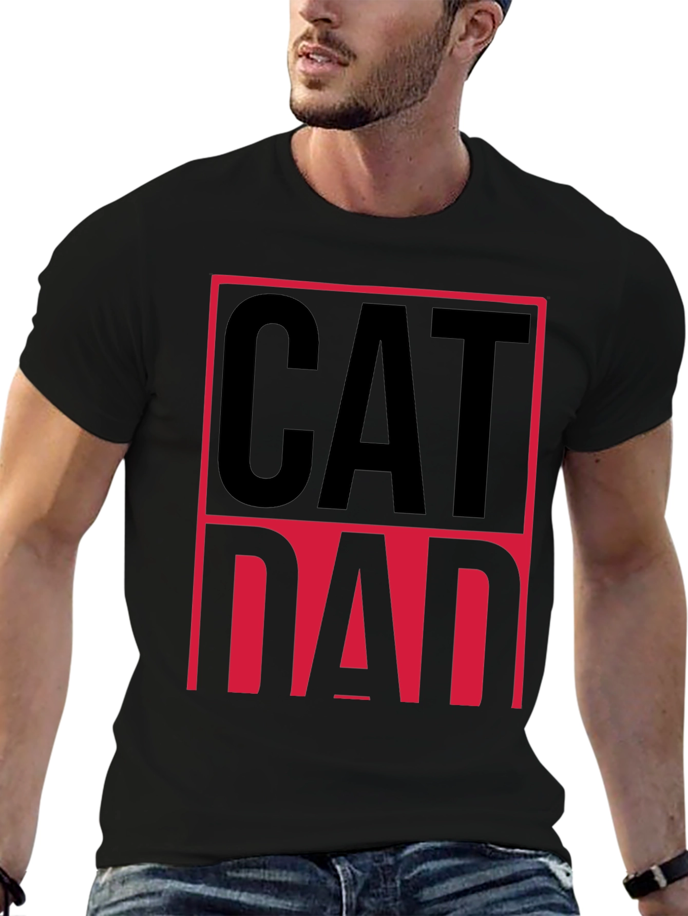 Cat Dad Graphic Tee - Black Cotton T-Shirt