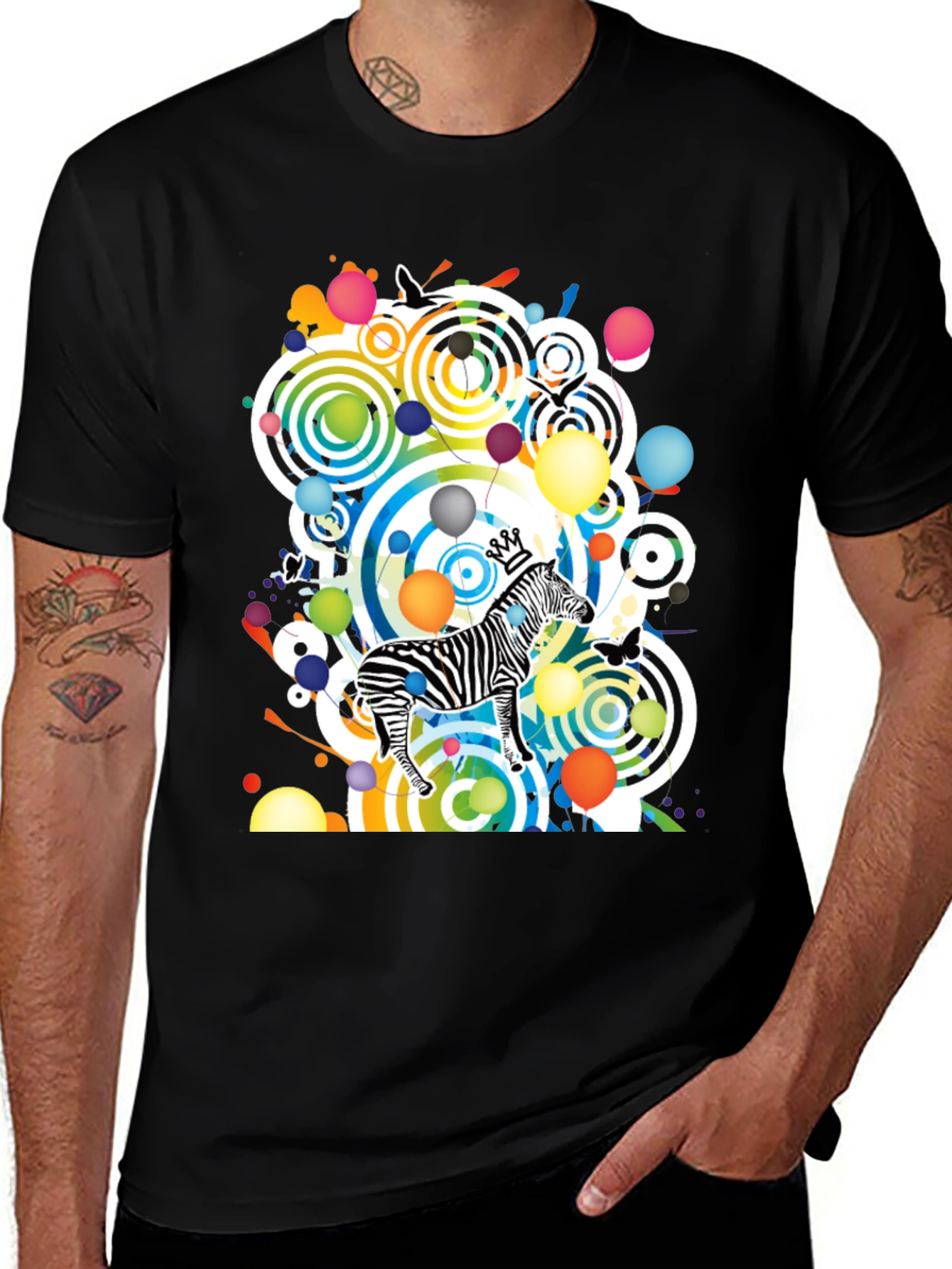 Funky Zebra Graphic Tee - Black Cotton T-Shirt